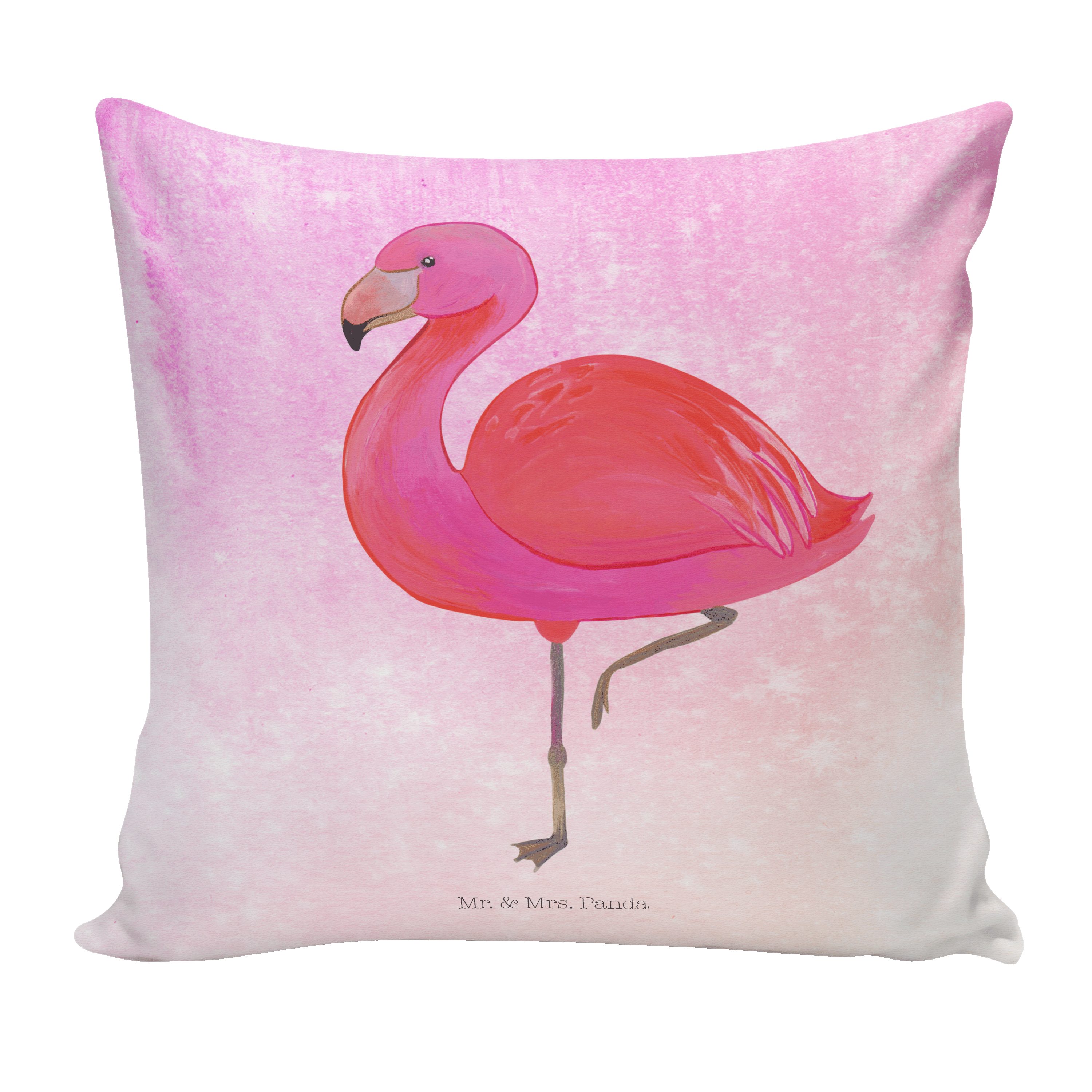 Mr. & Mrs. Panda Dekokissen Flamingo classic - Aquarell Pink - Geschenk, Außenseiter, Kopfkissen