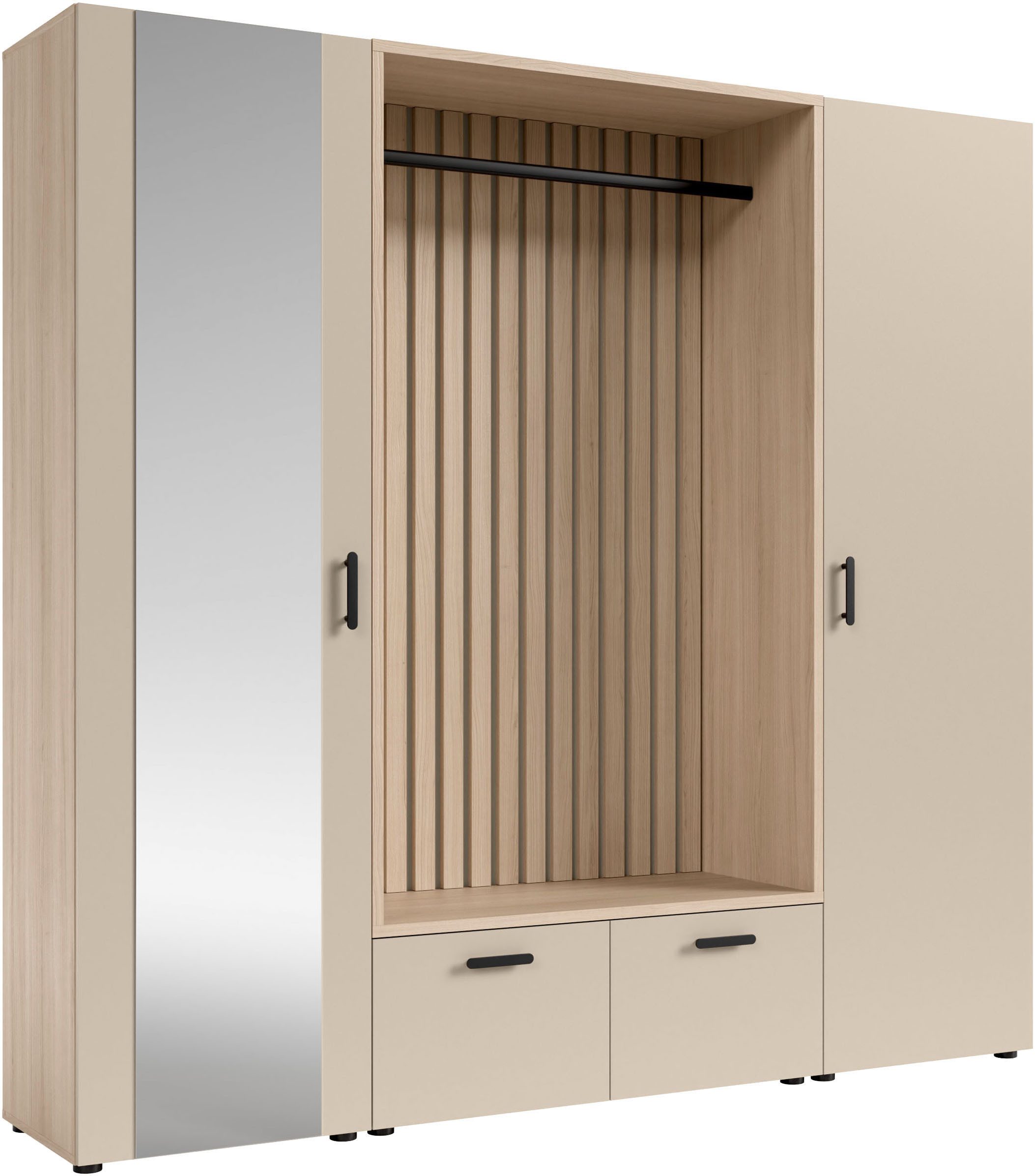HBZ Garderoben-Set Hannover Kompaktgarderobe B/H/T 210x200x45 cm, (4-St), Breite 210cm, 4-tlg. Metallgriffe