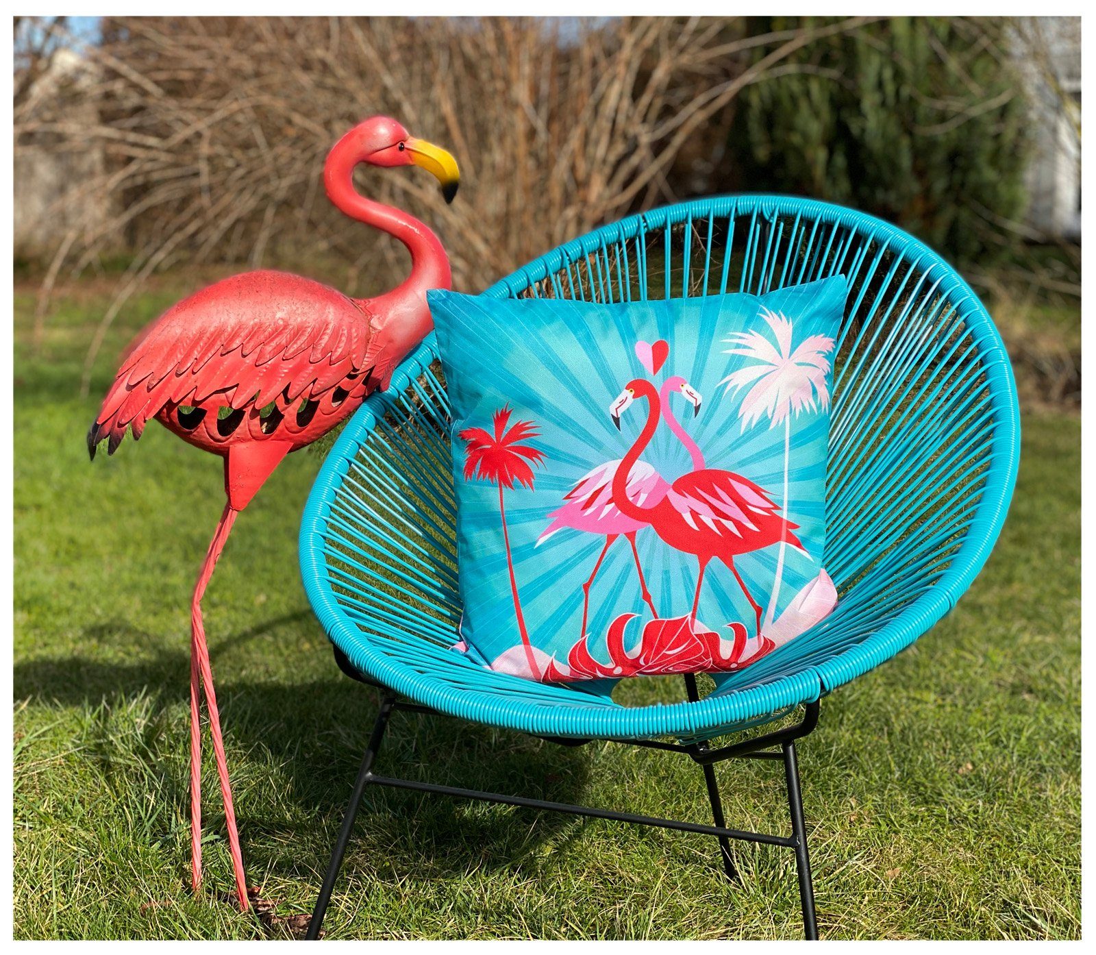 gefüllt, Deko schmutz- Kissen Dekokissen wasserabweisend, heimtexland Füllung Outdoorkissen Garten Lotus Flamingo-Paar Outdoor Effekt, inkl. und