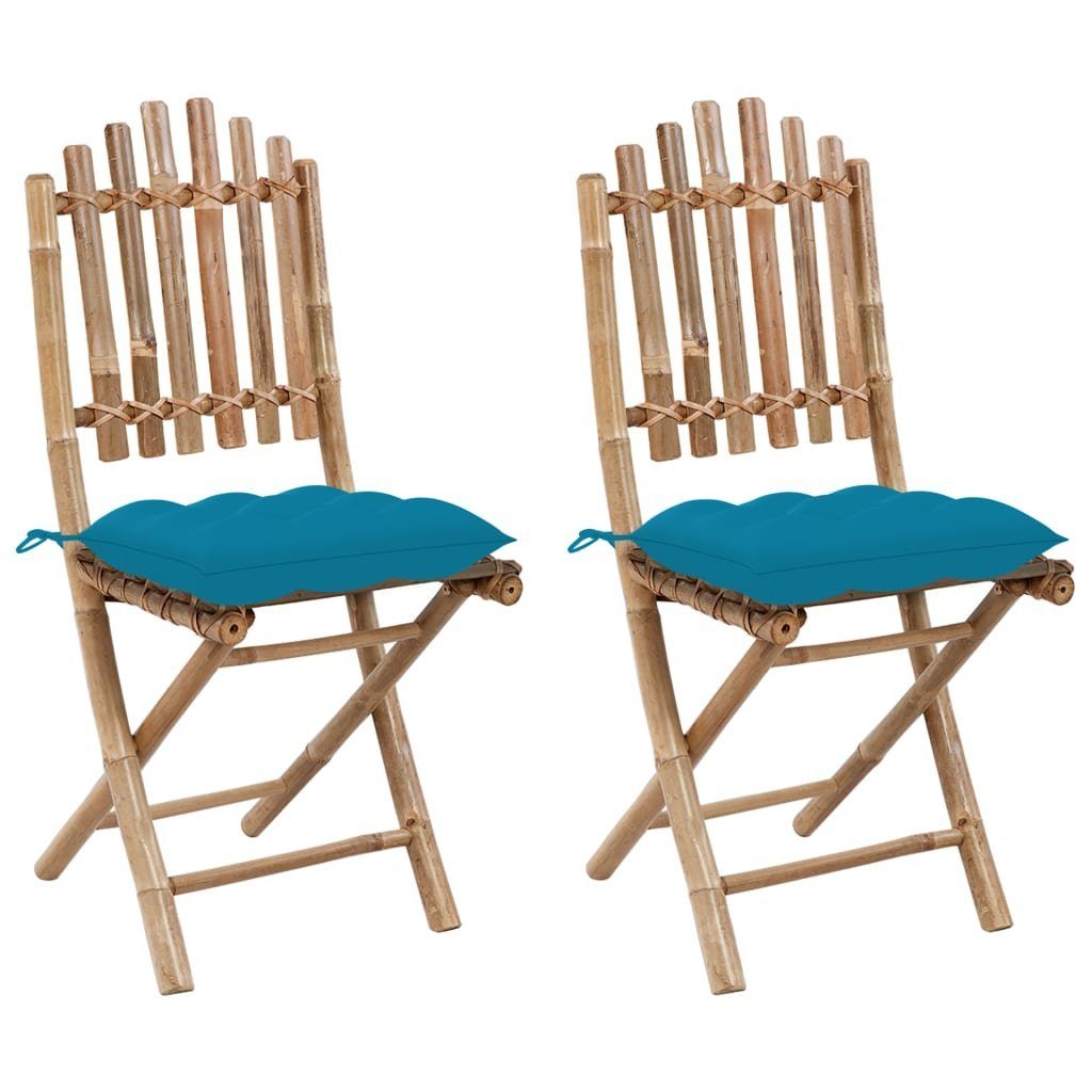 vidaXL Gartenstuhl Klappbare Gartenstühle 2 Stk. mit Kissen Bambus (2 St) Hellblau | Hellblau | Stühle