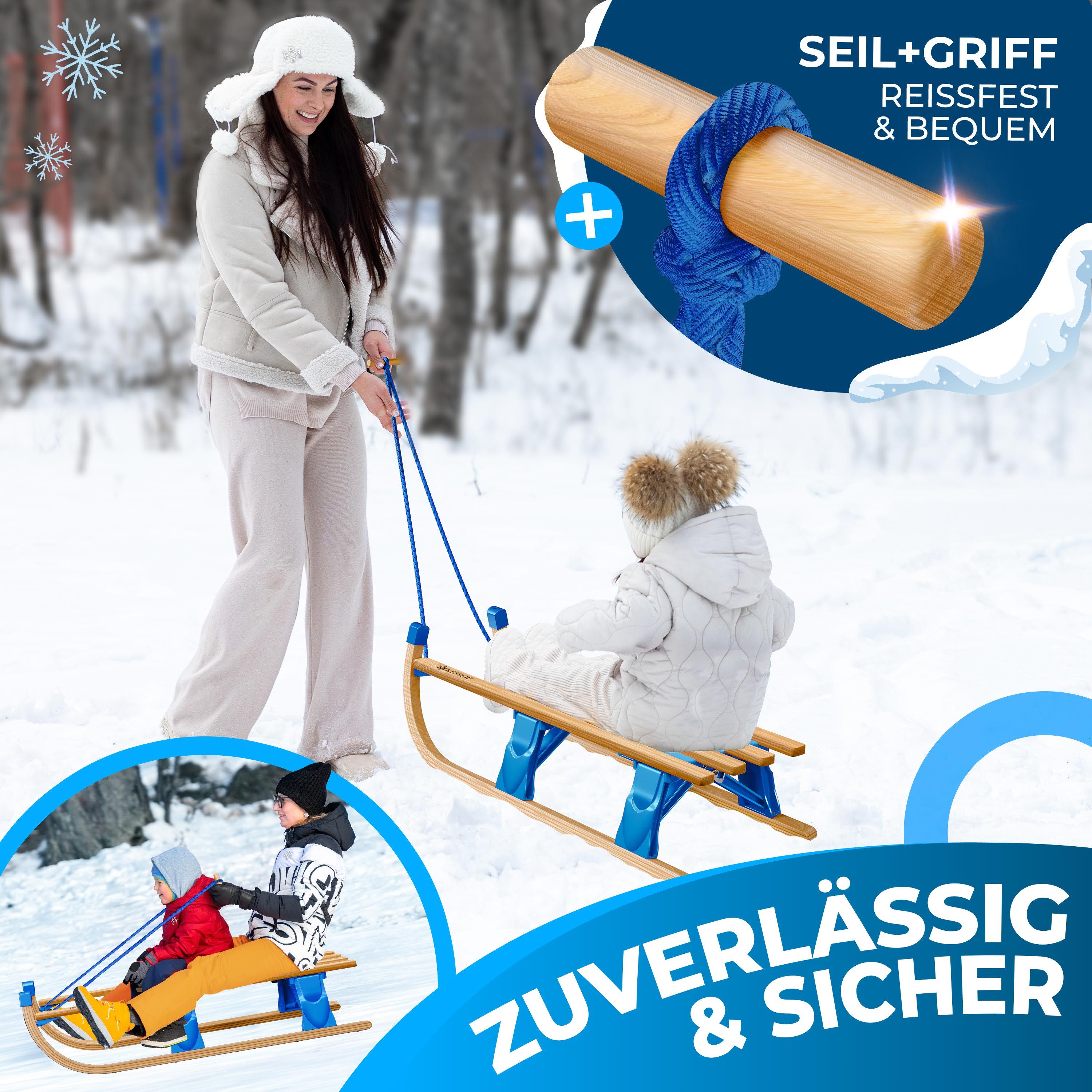 KESSER Schlitten, Holzschlitten Premium Kinderschlitten Faltschlitten max. bis 120kg