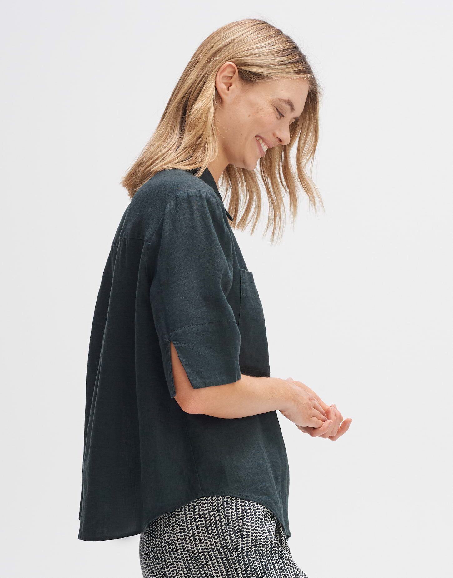 OPUS Kurzarmbluse Leinenbluse FILALIA