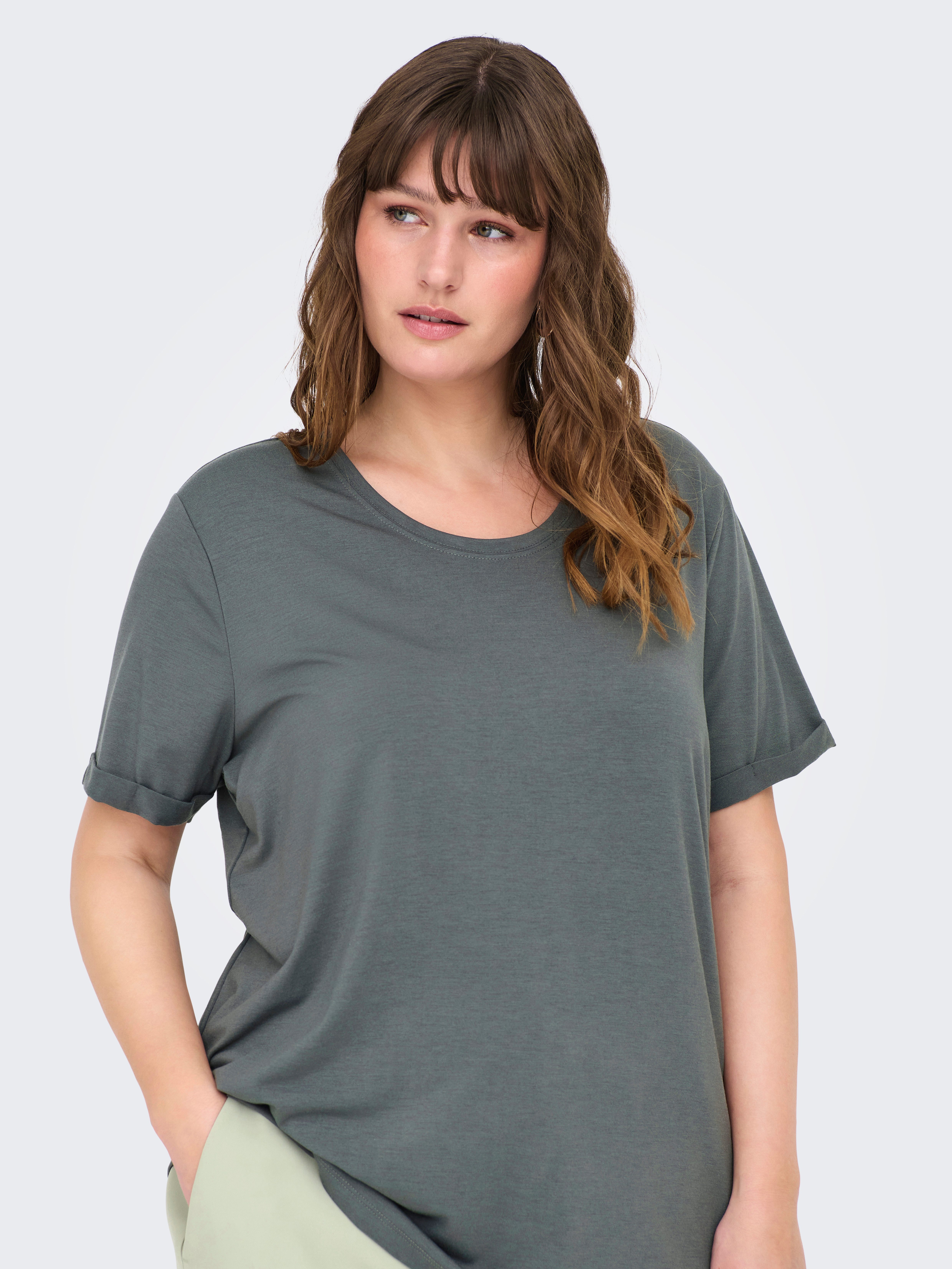 ONLY CARMAKOMA Kurzarmshirt CARMOSTER S/S FOLD UP TOP JRS NOOS Materialmix, regular fit