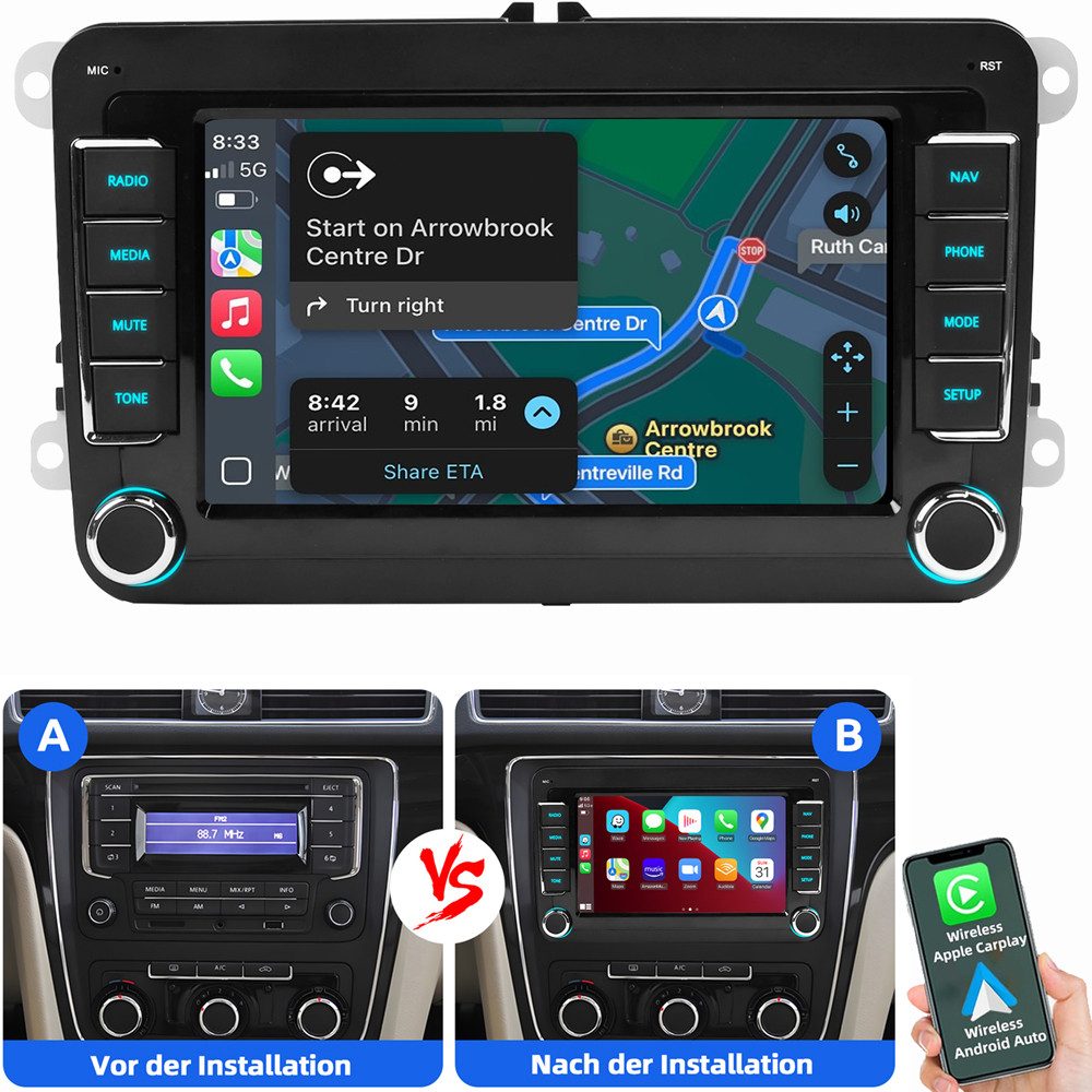 ESSGOO Für VW GOLF 5 6 Plus Touran Tiguan Caddy Passat Polo Carplay Autoradio (RDS, Digitalradio (DAB), FM, AM, Carplay Android Auto Blurtooth Navigationsgeräte)