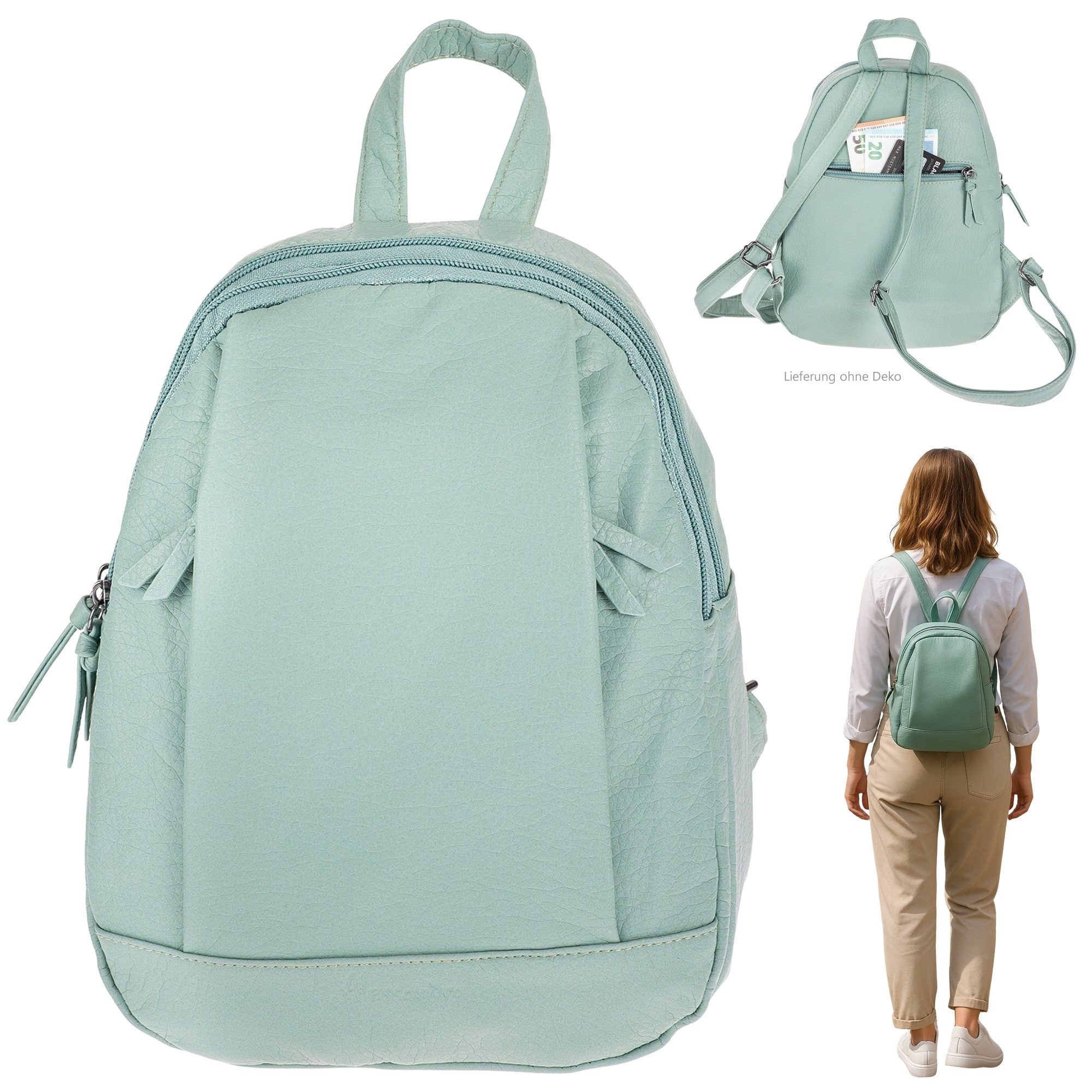 Alessandro Salvatore Cityrucksack Rucksack Damen Damenrucksack Kunstleder Handtasche, Reise Freizeitrucksack klein Freizeit Bürorucksack Olbia 4053 + Etui