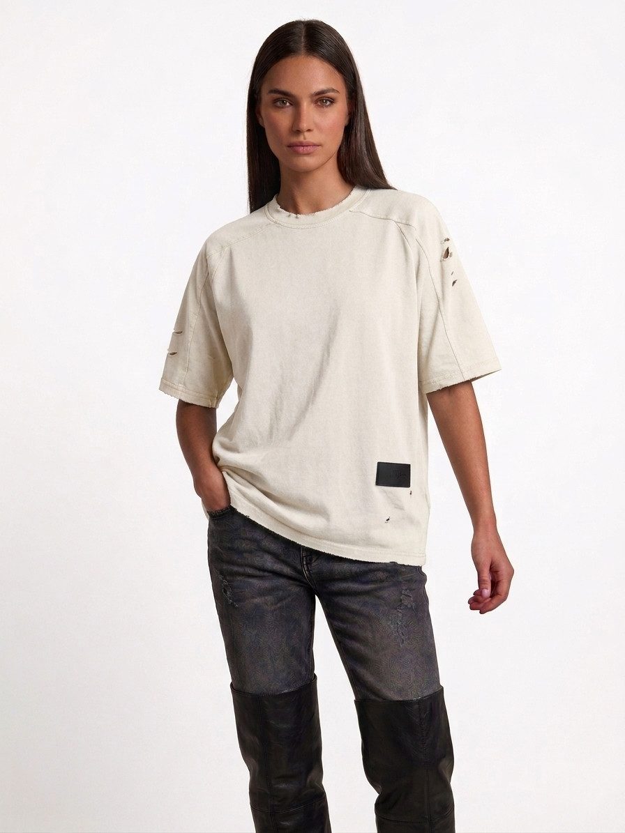 ENVYME T-Shirt Oversize T-Shirt „Heart" Herz-Print, Vintage Destroyed-Look