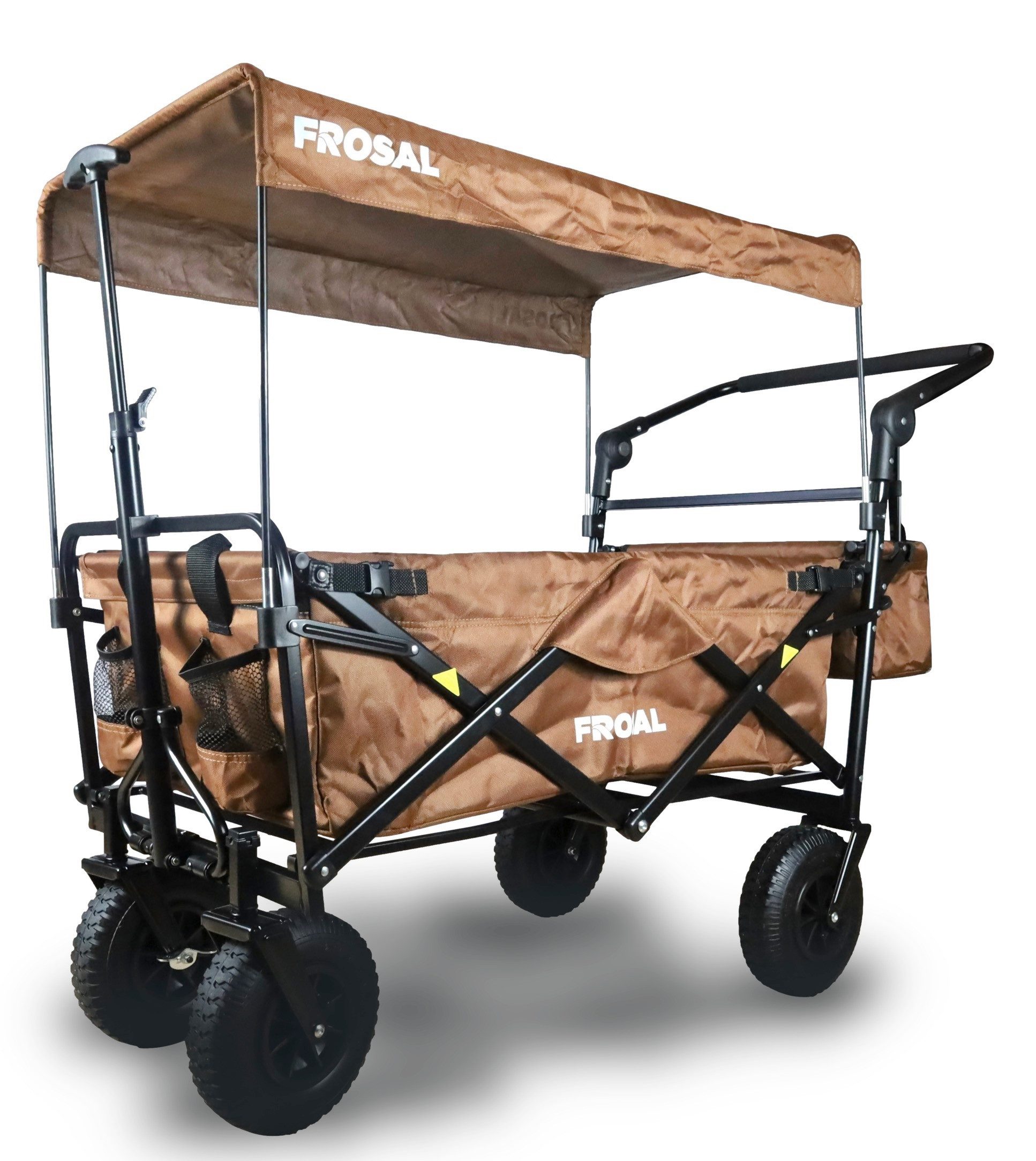 Frosal Bollerwagen Nick PRO braun faltbar mit Schiebegriff Dach & Bremse, faltbar braun