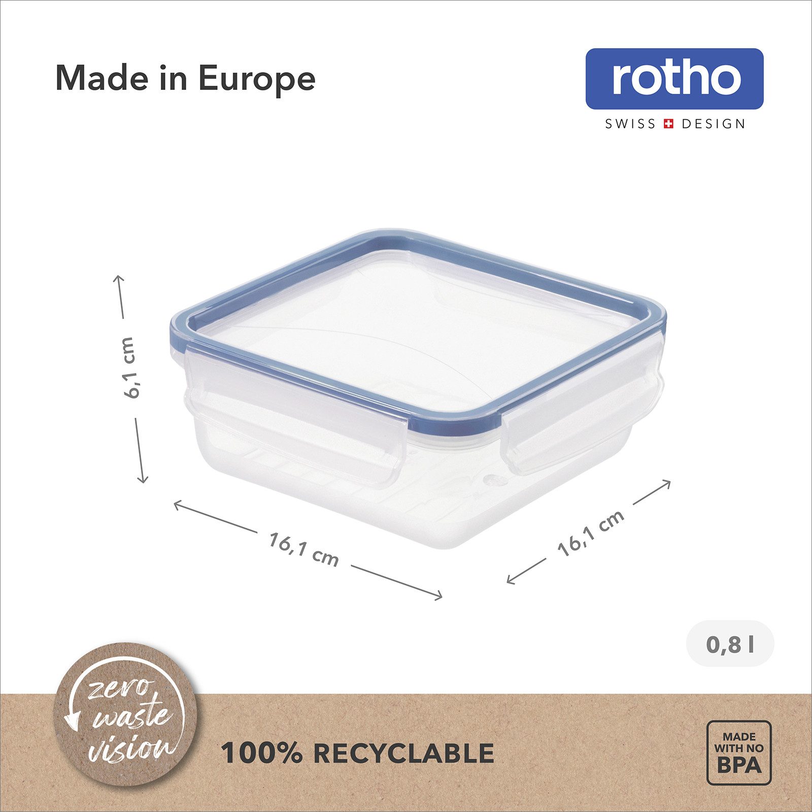 ROTHO Frischhaltedose CLICK LOCK Frischhaltedosen Set 5x0,8 l luftdicht mit Clipverschluss, Kunststoff, (Vorratsbehälterset, 5er-Set), Luftdichtes Frischhaltedosen Set für sichere Lebensmittelaufbewahrung