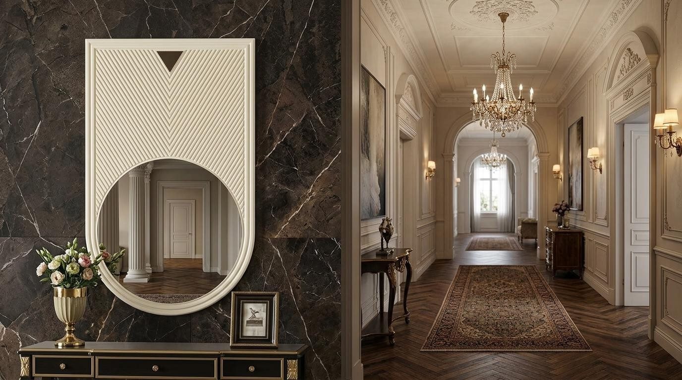 Xlmoebel Wandspiegel Beige moderner Wandspiegel für ein gemütliches Wohnzimmer, Made in Europa