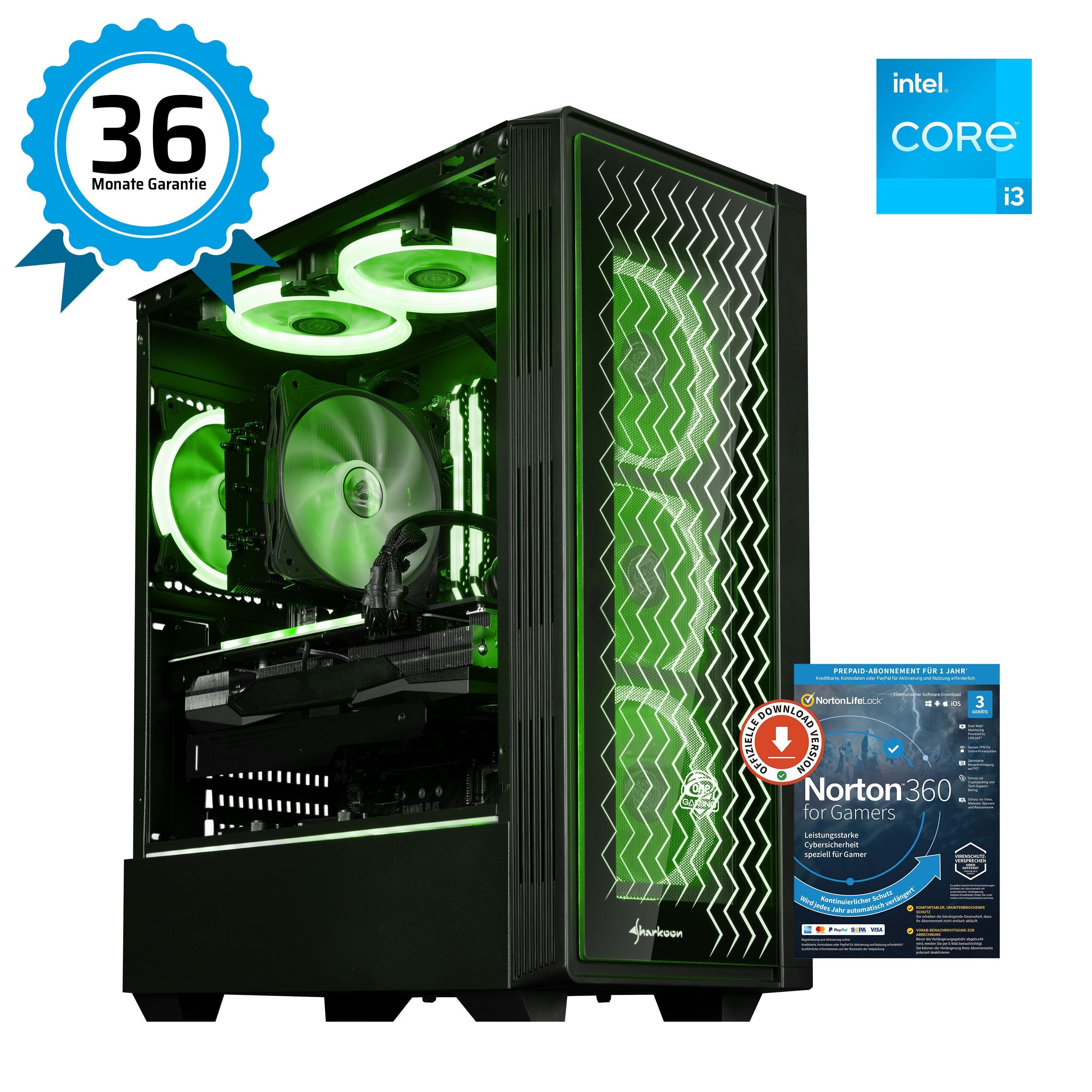 One gaming emerald rgb gaming pc gaming-pc (intel core i3 serie 12.  generation core i3-12100f, geforce rtx 3060, 8 gb ram, 500 gb ssd) online  kaufen | otto