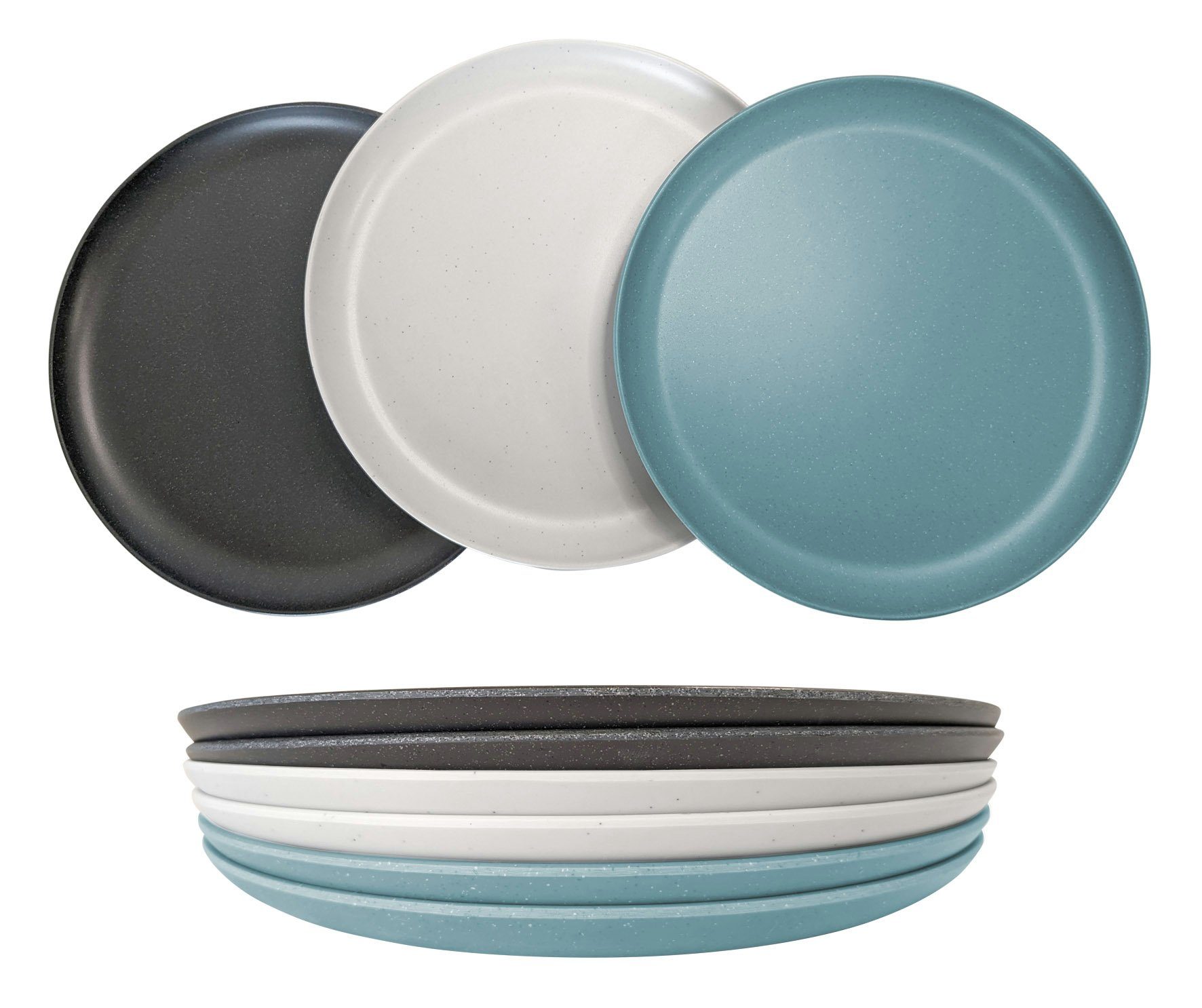Kunststoffteller Melamin Speiseteller 6er Set 21 cm - 3 Farben sortiert