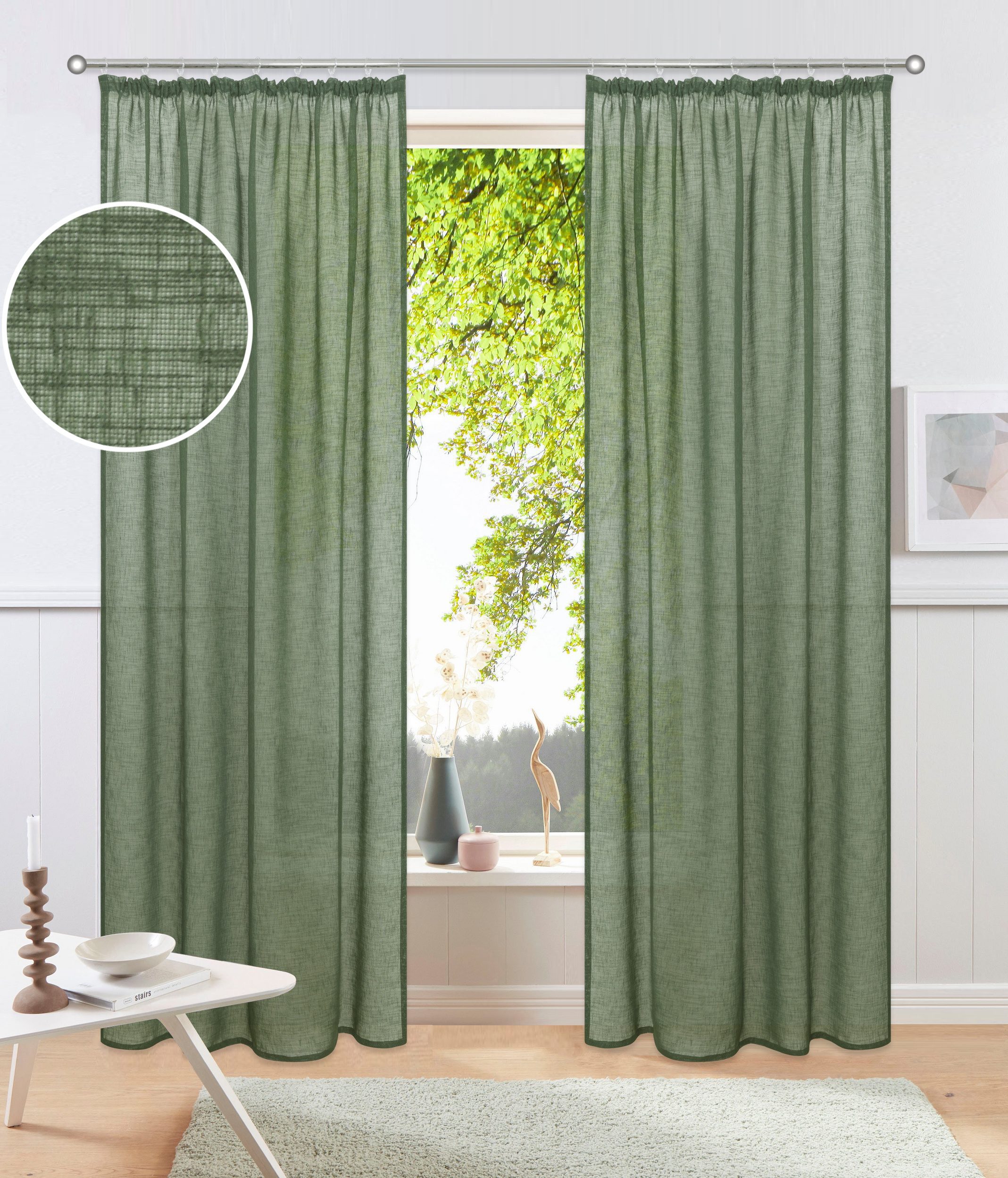 OTTO home Gardine Fiete (1 St), Kräuselband, halbtransparent, Leinen Optik, Sichtschutz, halbtransparent, einfarbig, Leinenoptik
