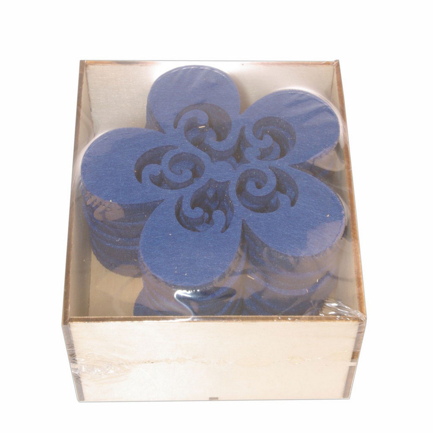Deko AS Tassenuntersetzer Glas-Untersetzer "Flower" - D.-blau - 1 VE = 12 Stk in der Holzbox -