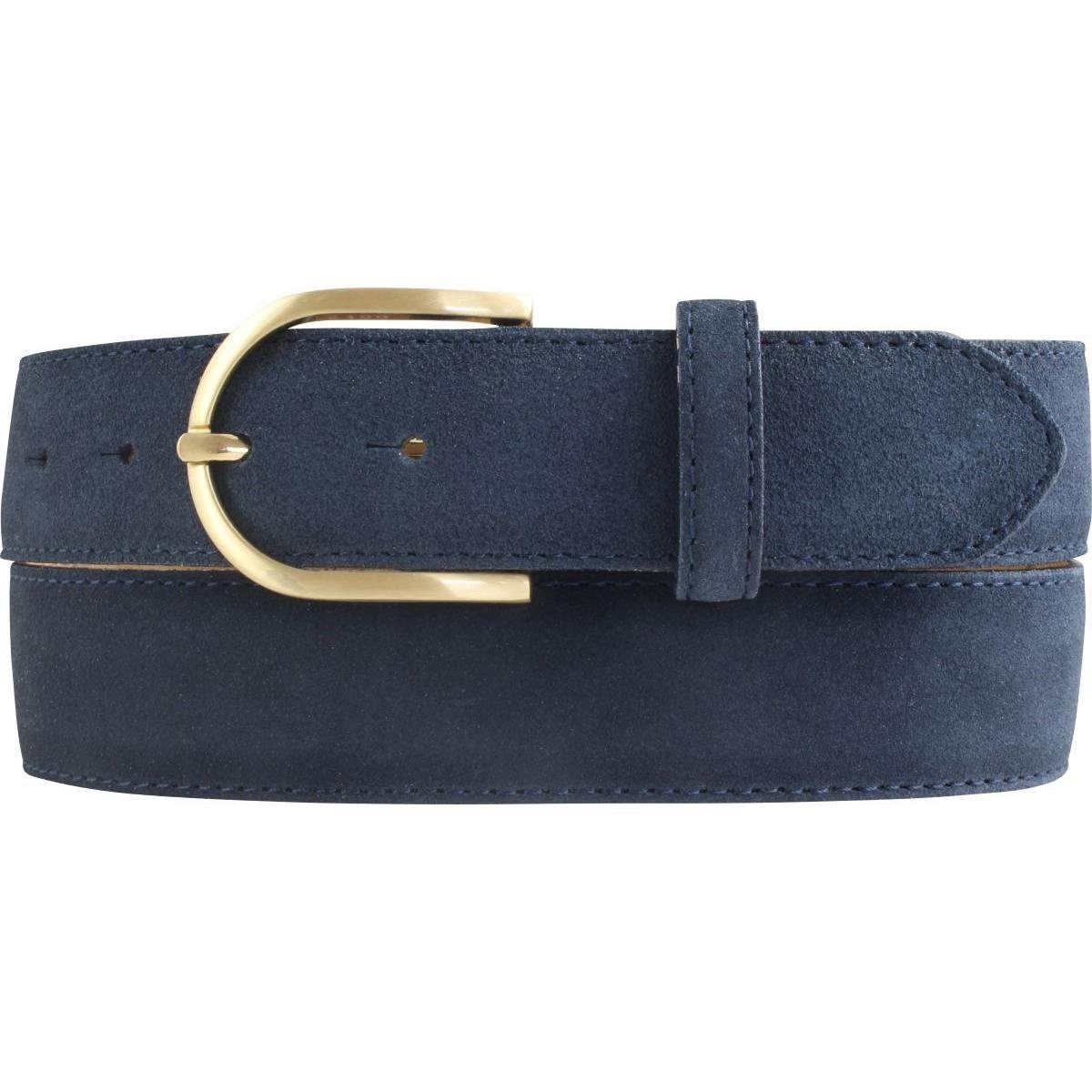 BELTINGER Ledergürtel Damen-Gürtel aus Veloursleder 3,5 cm - Velour-Ledergürtel für Damen 35 Marine, Gold