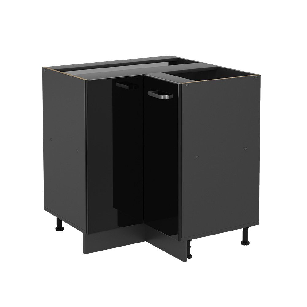 Vicco Eckunterschrank R-Line, Schwarz Hochglanz/Anthrazit, 75.6 cm ohne Arbeitsplatte (1-St)
