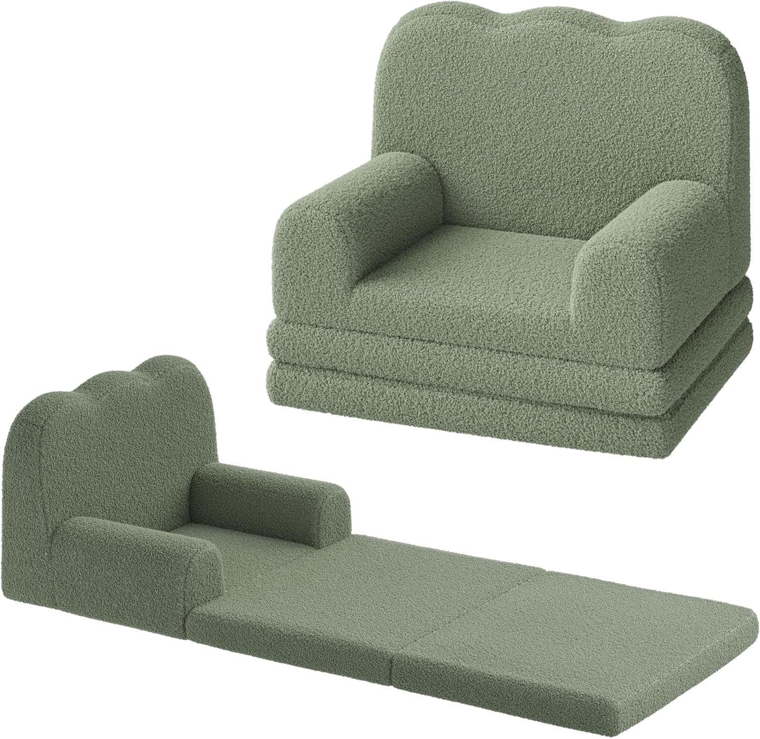 GarveeMore Kindersofa 2-in-1 Schlafsofa Sofabett Klappsofa für Kinder aus Teddystoff