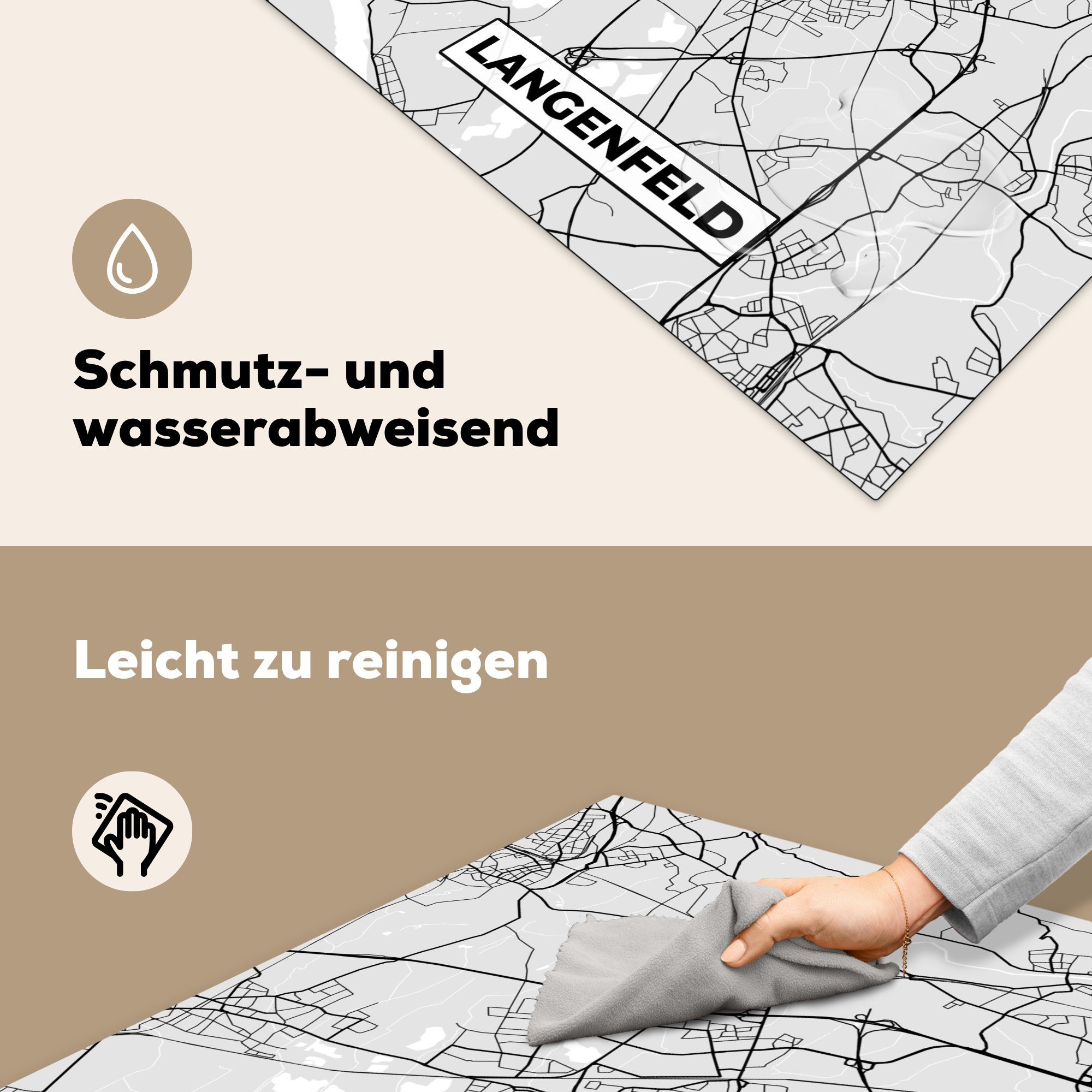Ceranfeldabdeckung, Deutschland Stadtplan 78x78 Vinyl, Karte, - MuchoWow Arbeitsplatte tlg), (1 cm, küche Langenfeld - - Herdblende-/Abdeckplatte für