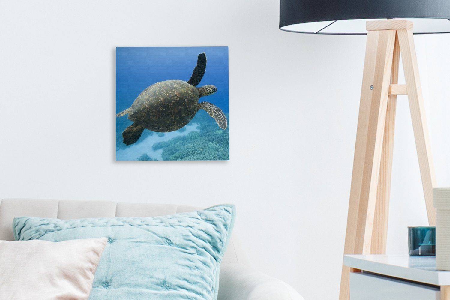 OneMillionCanvasses® St), Grüne (1 Bilder Wohnzimmer Schlafzimmer für Leinwandbild Leinwand Schildkröte schwimmende Fotodruck,