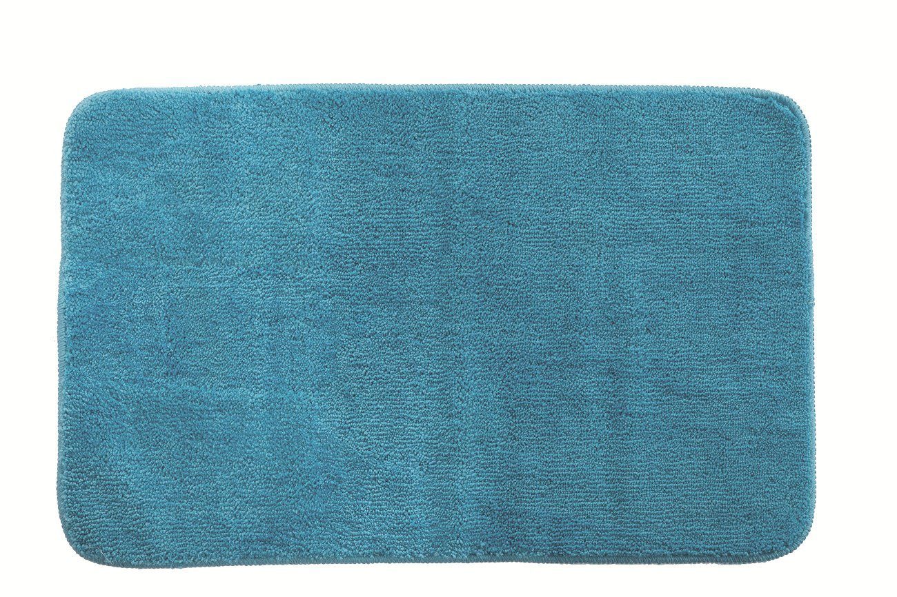 Badematte ROSARIO, spirella, rechteckig, Höhe: 12 mm, Badteppich Velours, 100% Polyester Microfaser, Anti-Rutsch Beschichtung, für Fussbodenheizung geeignet, waschbar 30°, schnelltrocknend, 50 x 80 cm, blau türkis