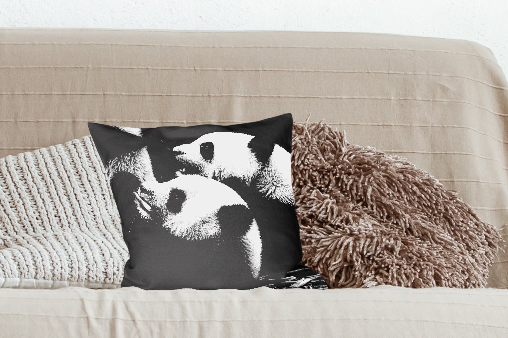 MuchoWow Dekokissen für Pandas Zierkissen - Schwarz mit Deko, Wohzimmer, Schlafzimmer, - Sofakissen Weiß, Füllung