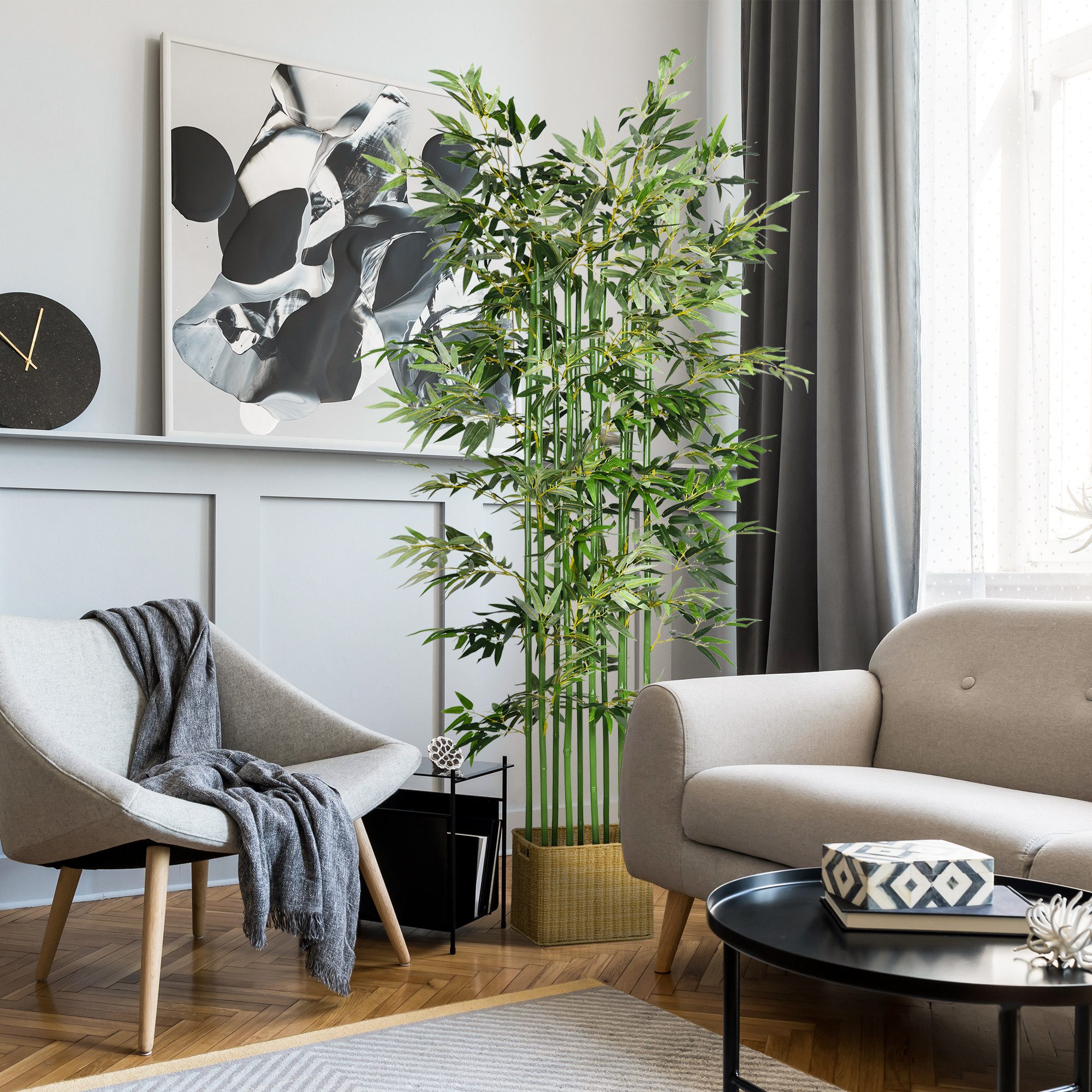 Kunstpflanze 180 cm, im Kiefernholztopf Bambus, HOMCOM, Höhe 180 cm, für In günstig online kaufen