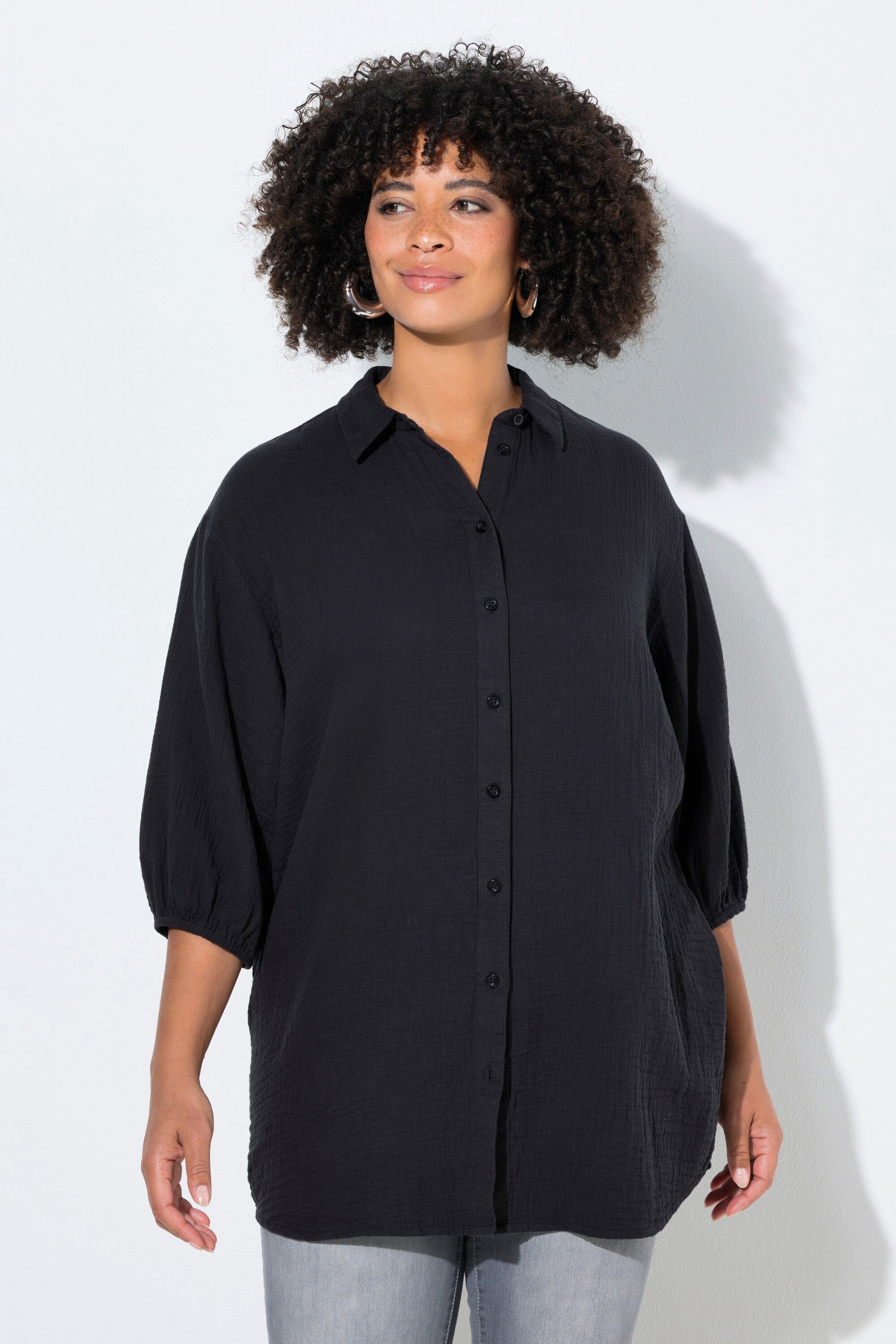 Angel of Style Hemdbluse Hemdbluse oversized Musselin 3/4-Ärmel