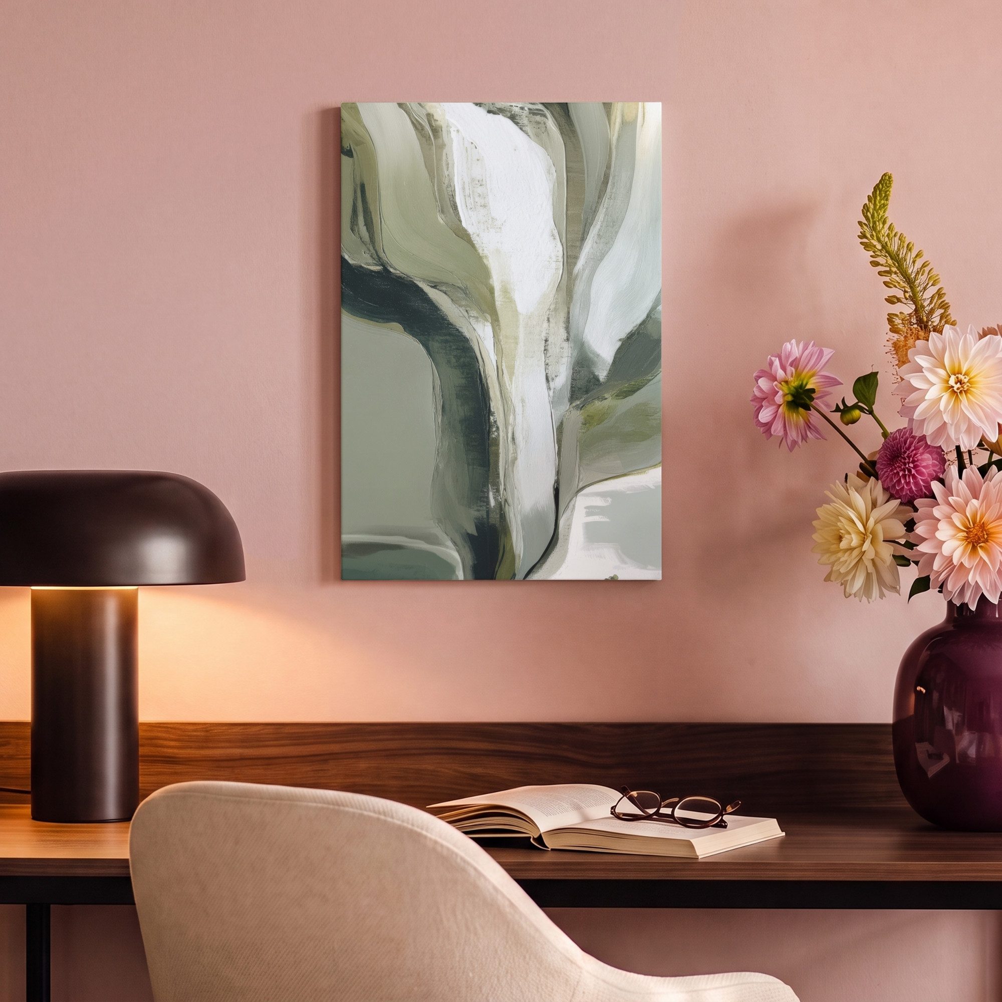 OneMillionCanvasses® Leinwandbild Natur - Abstrakt - Grün - Pinselstriche, Fotodruck (1 St), Wandbild, Deko Schlafzimmer Wohnzimmer Flur 20x20 cm – Bild 4 von 5