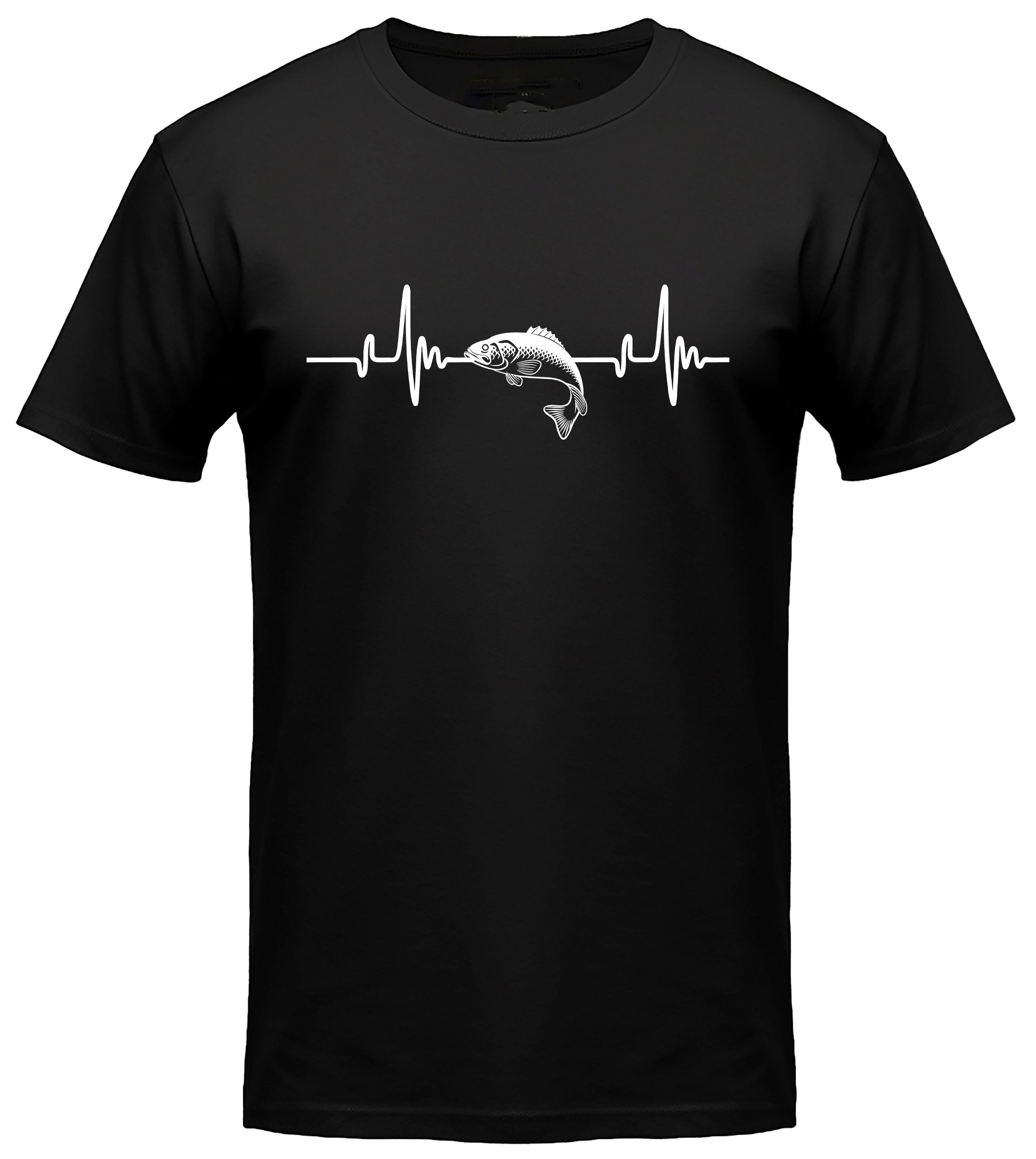 MyDesign24 T-Shirt Fisch Herschlaglinie print Shirt EKG-Linie Angler T-Shirt schwarz kurzarm Regular Fit i575