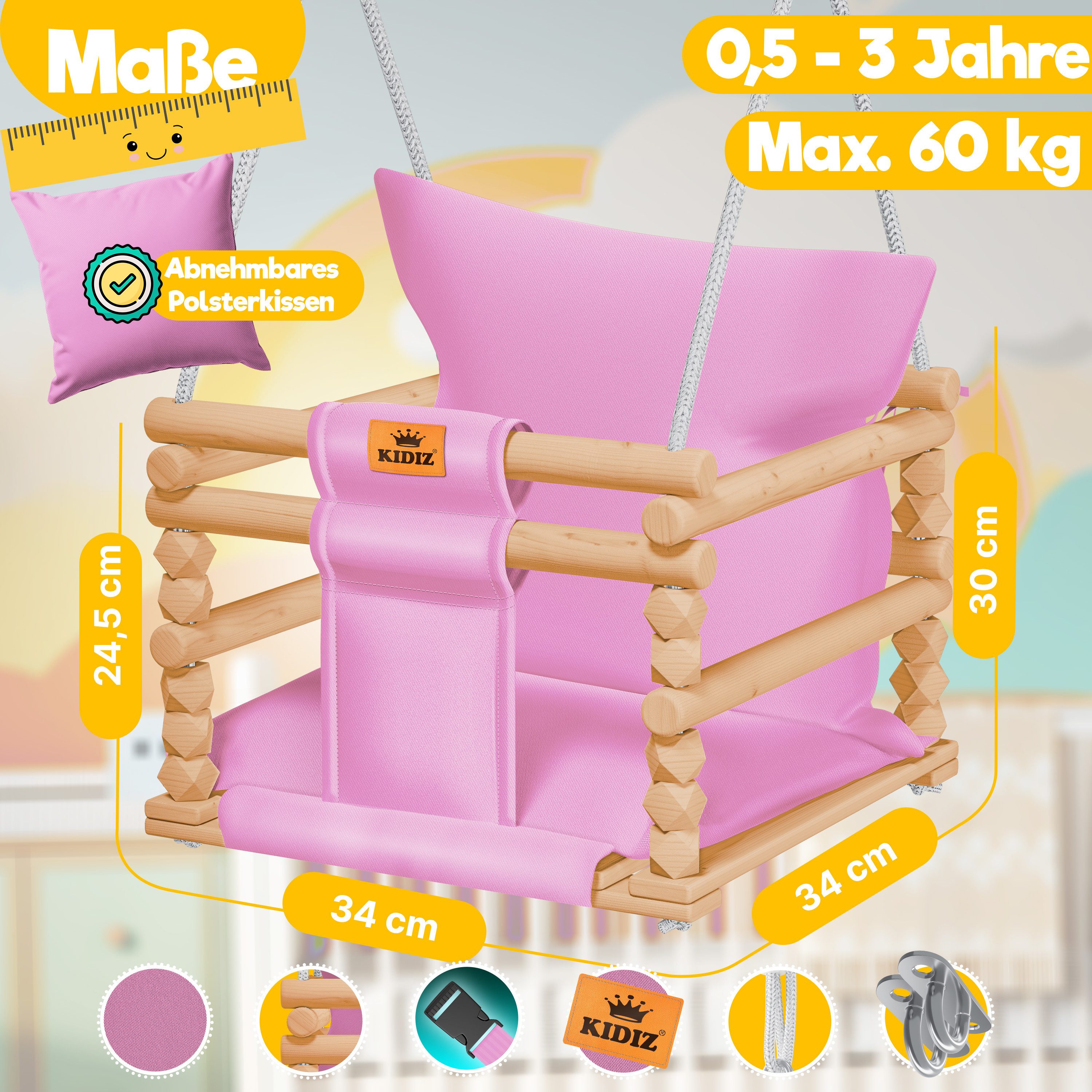 KIDIZ Babyschaukel, Kinderschaukel Schaukelsitz mit Polsterung
