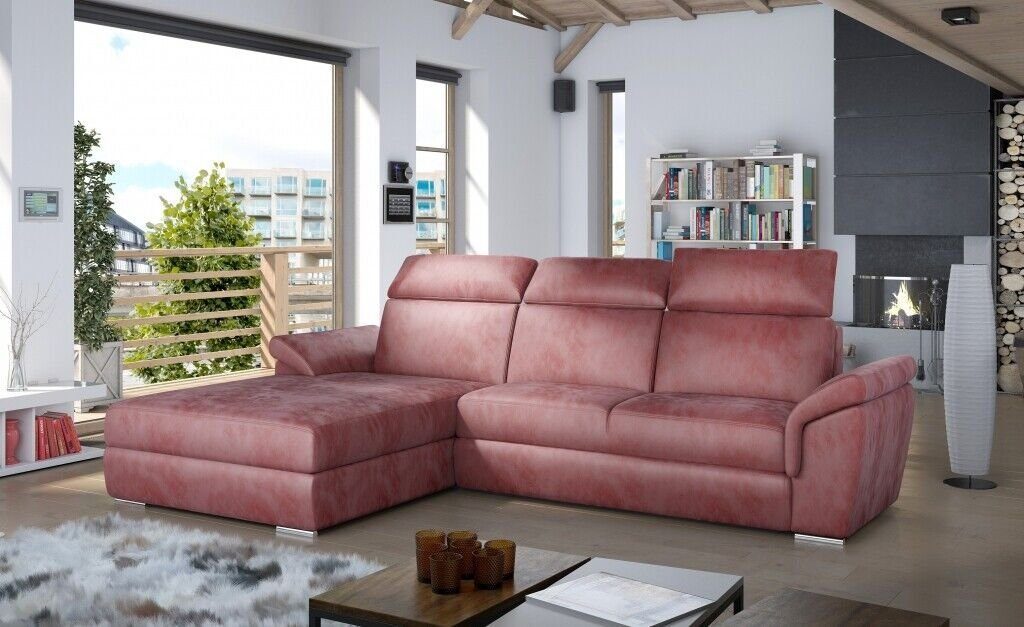 JVmoebel Ecksofa Graues L-Form Sofa Mit Bettfunktion Luxus Designer Ecksofa Eckcouch, Made in Europe Rosa