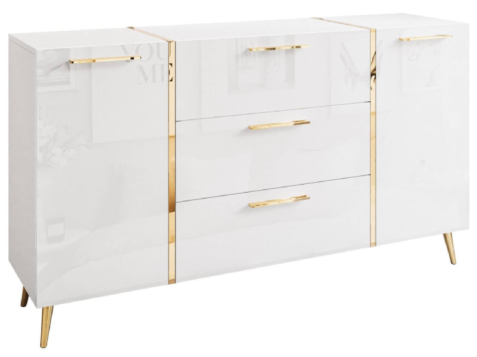 Weiß / Weiß Hochglanz Goldgriffe