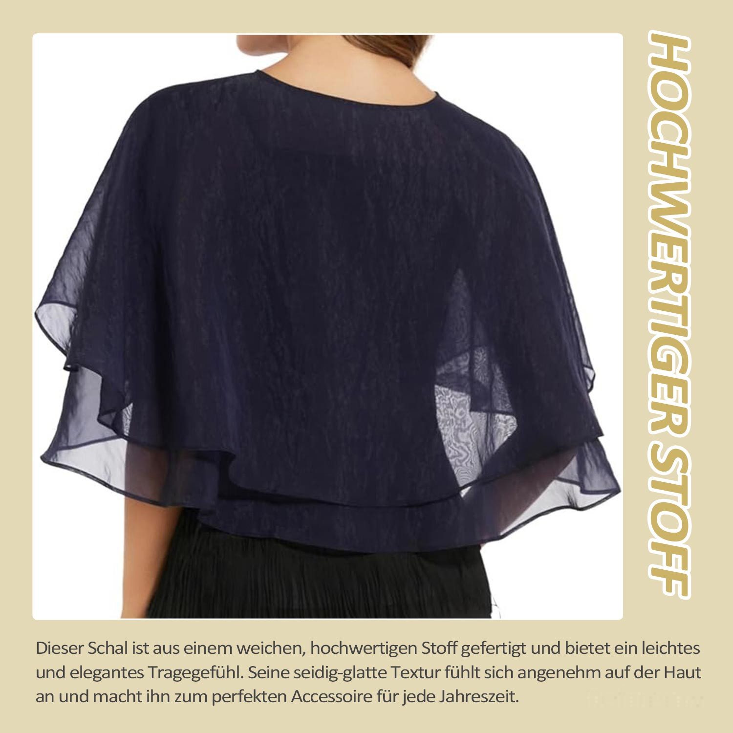 Refttenw Bolero Damen Festlich Doppellagiger Chiffon Bolero Stola Brautjacke Poncho (1-tlg) Bolerojacken mit Perlenknoten - Leicht Luftig