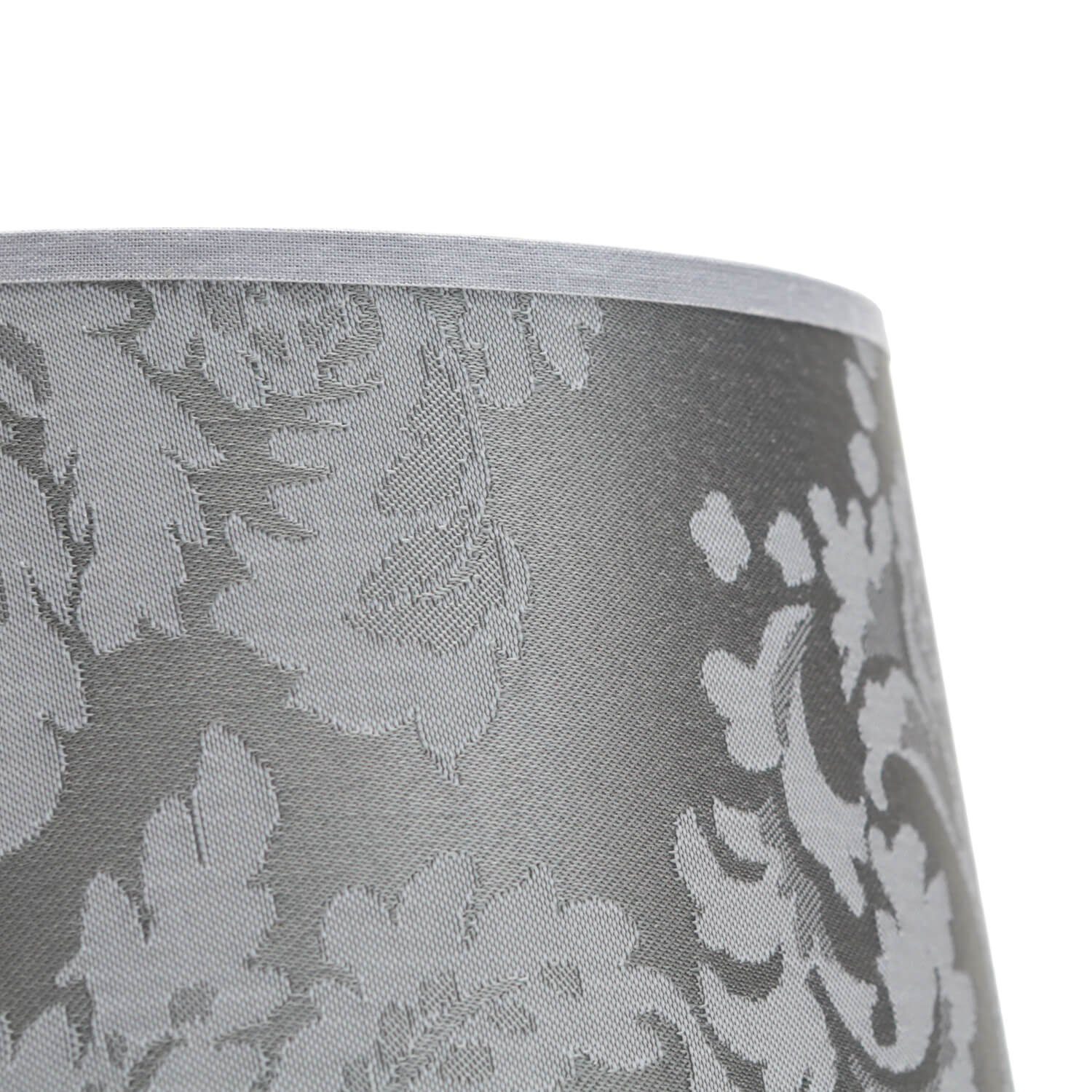 Licht-Erlebnisse Lampenschirm WILLOW, Leuchtenschirm klein Stoff Silber Barock Muster Nachttisch Lampe
