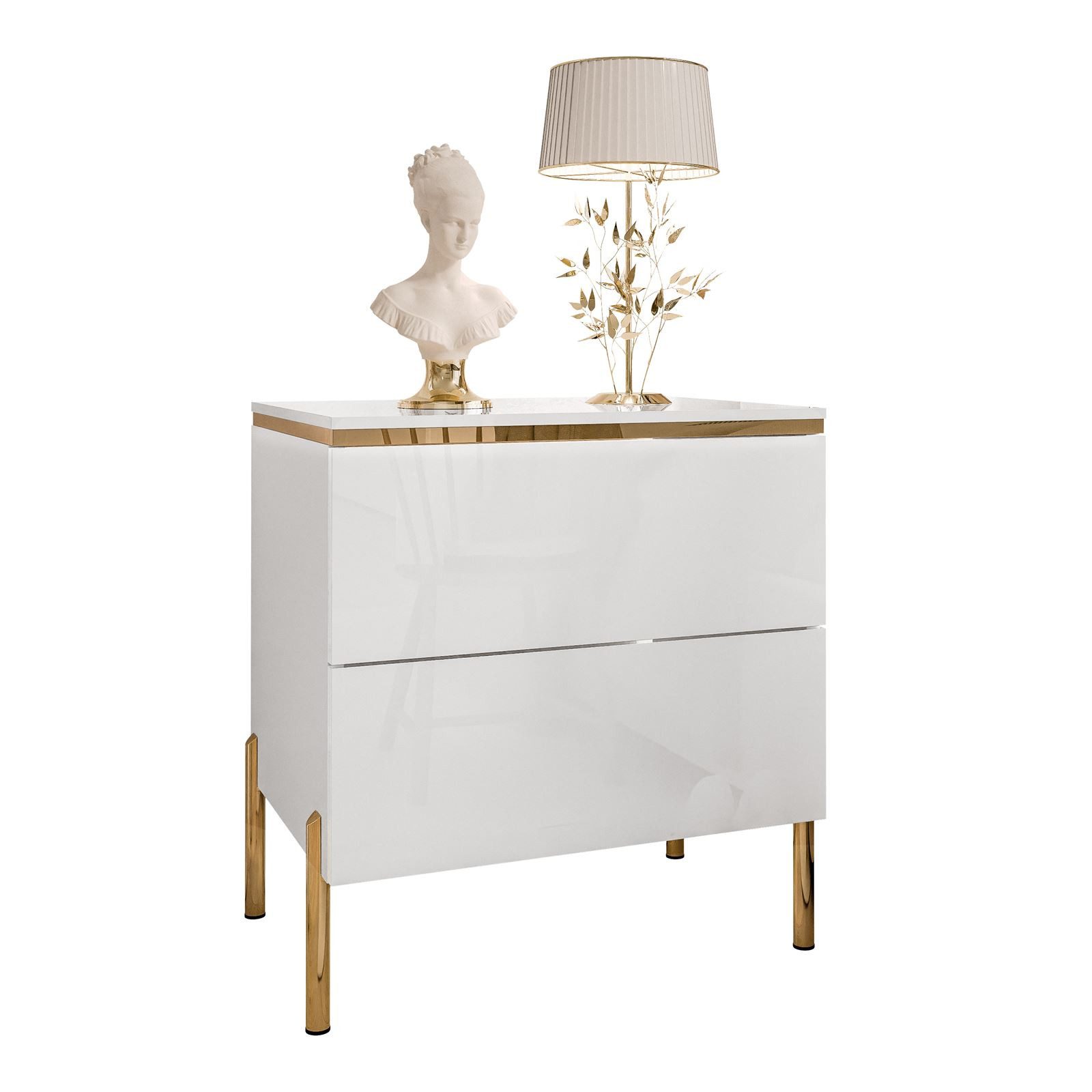 Lookway Nachttisch AURORA II im Weiß Hochglanz mit Beinen und LED-Beleuchtu günstig online kaufen