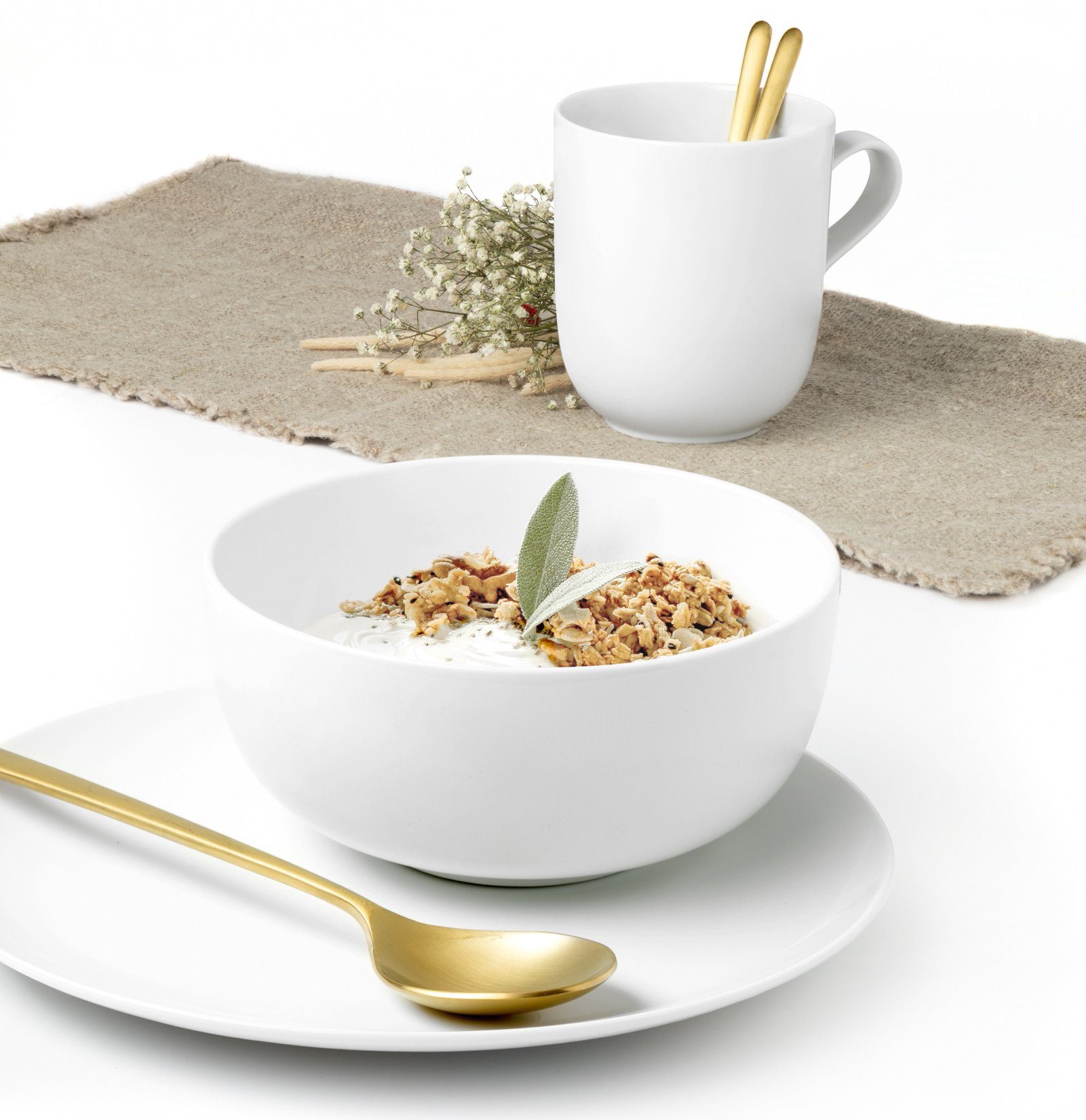 Seltmann Weiden Frühstücks-Geschirrset Service, Liberty (Teller, Schale, Kaffeebecher) (18-tlg), 6 Personen, Porzellan, Teller, Becher, Schalen, Made in Germany, 18 Teile, für 6 Personen