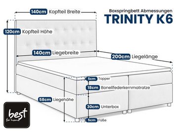 Best for Home Boxspringbett Trinity K6 mit Bettkasten und Topper 5cm