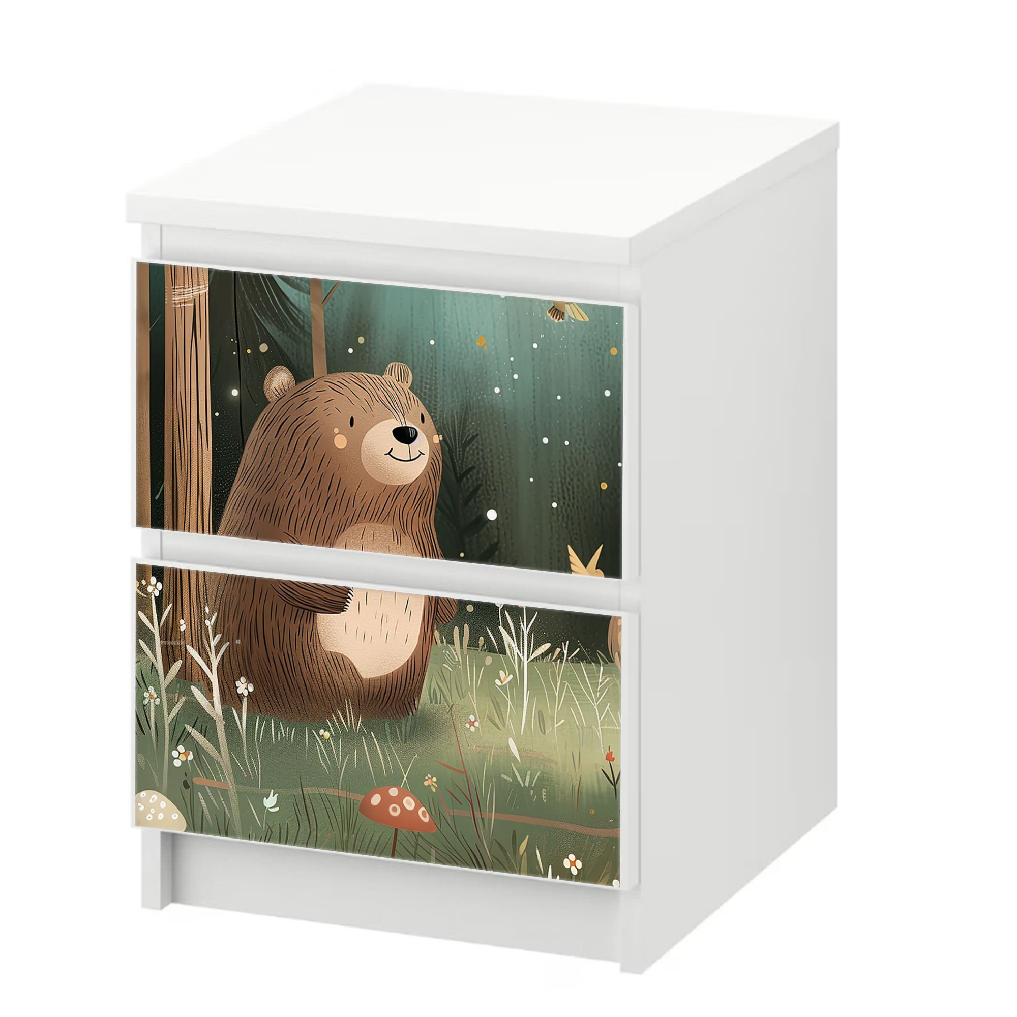Möbelfolie passend für IKEA Malm Kommode Schrankfolie Aufkleber Kleiner Bär Wald