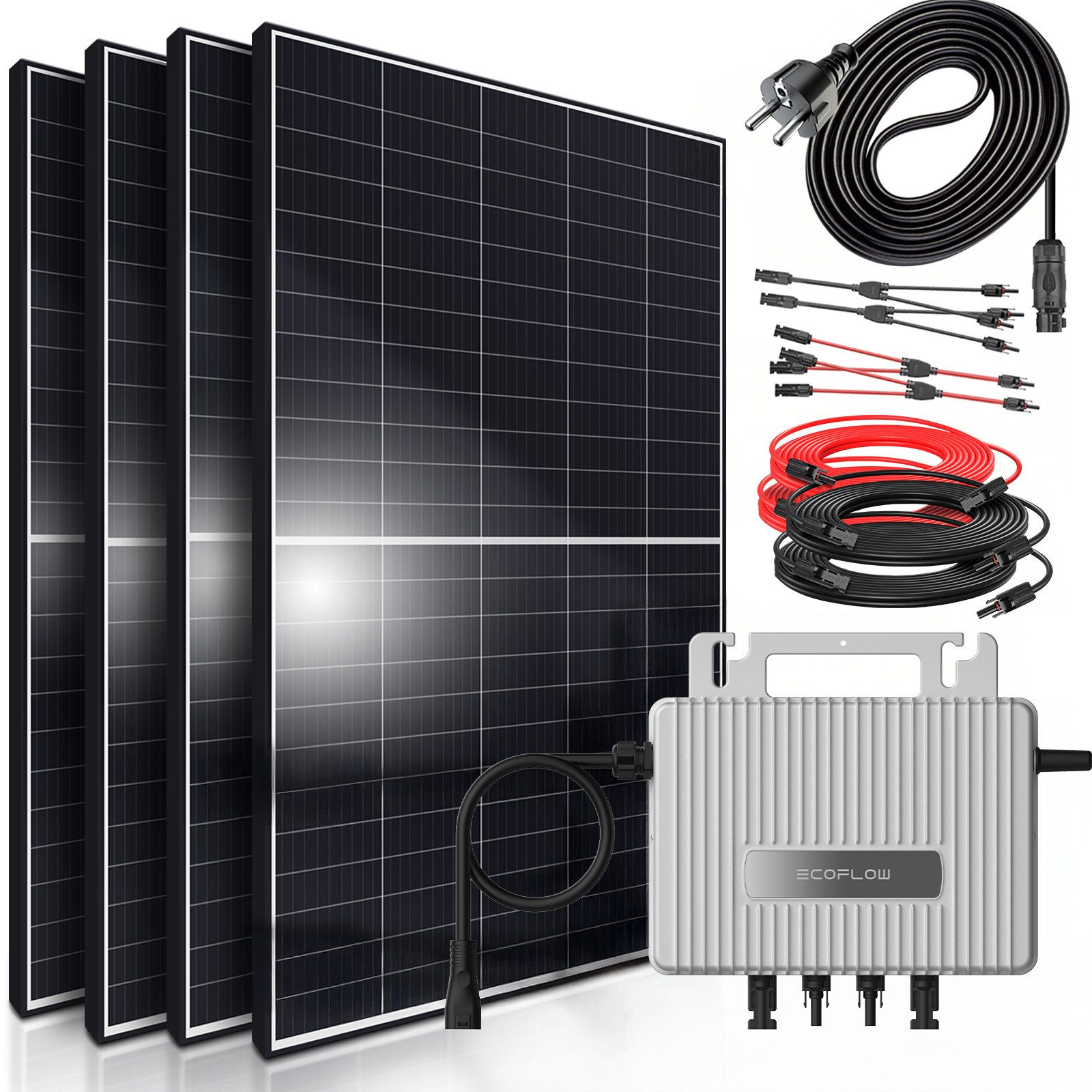 SUNNIVA Balkonkraftwerk 1700W/800W komplett Steckdose -, (Ecoflow Stream 800W Micro Wechselrichter - PV Solaranlage Komplettset - 4x 425W (1700W) Solarmodule - inkl. 5m Kabel - Bluetooth, WIFI)