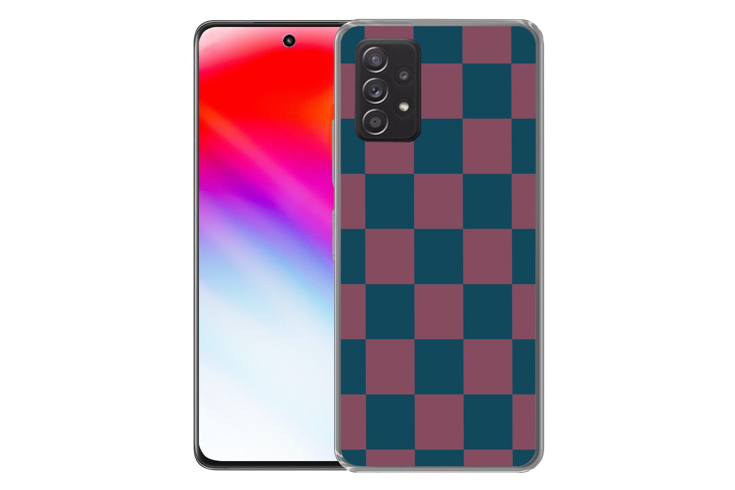 MuchoWow Handyhülle für Samsung Galaxy A33 5G Schachbrett Druck - Blau - Rot - Würfel, Smartphone-Bumper, Print, Handy Schutzhülle Dünn