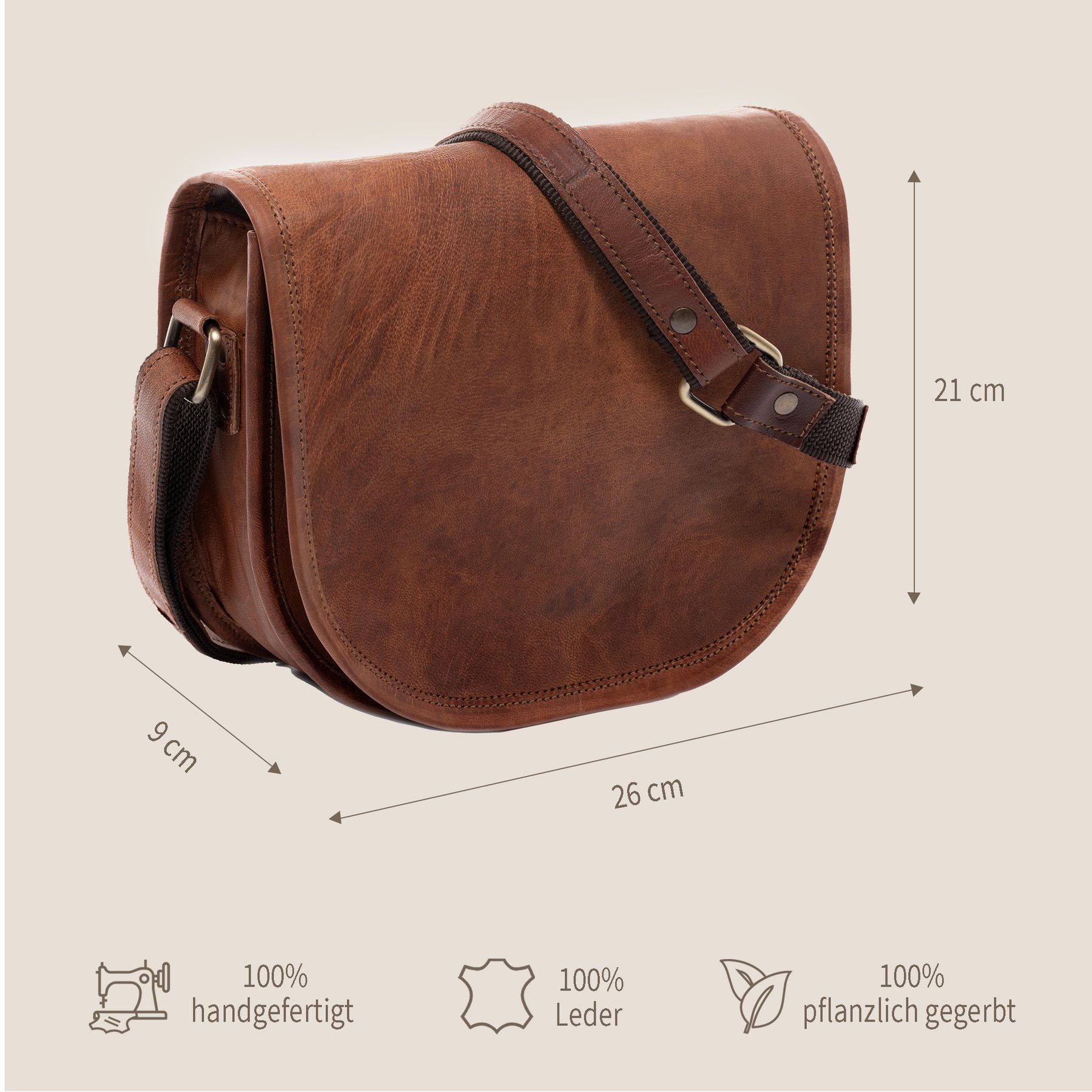 SID & VAIN Umhängetasche echt Leder Umhängetasche groß braun, Crossbody bag Echtleder für Damen, Umhängetasche vintage-hellbraun