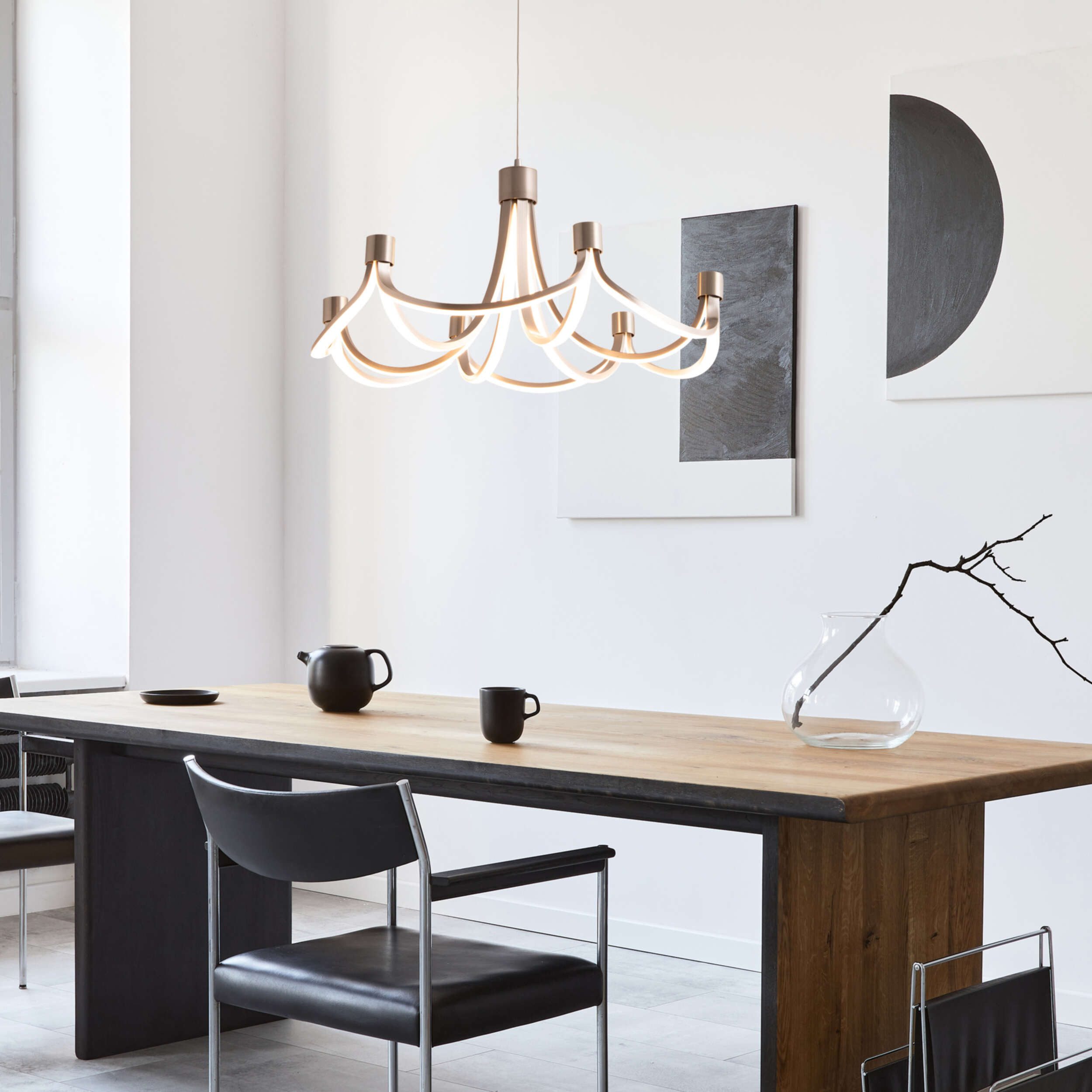 näve LED Pendelleuchte Festos, LED fest integriert, Kronleuchter, stufenweise dimmbar, satiniertes Metall, H: 150cm