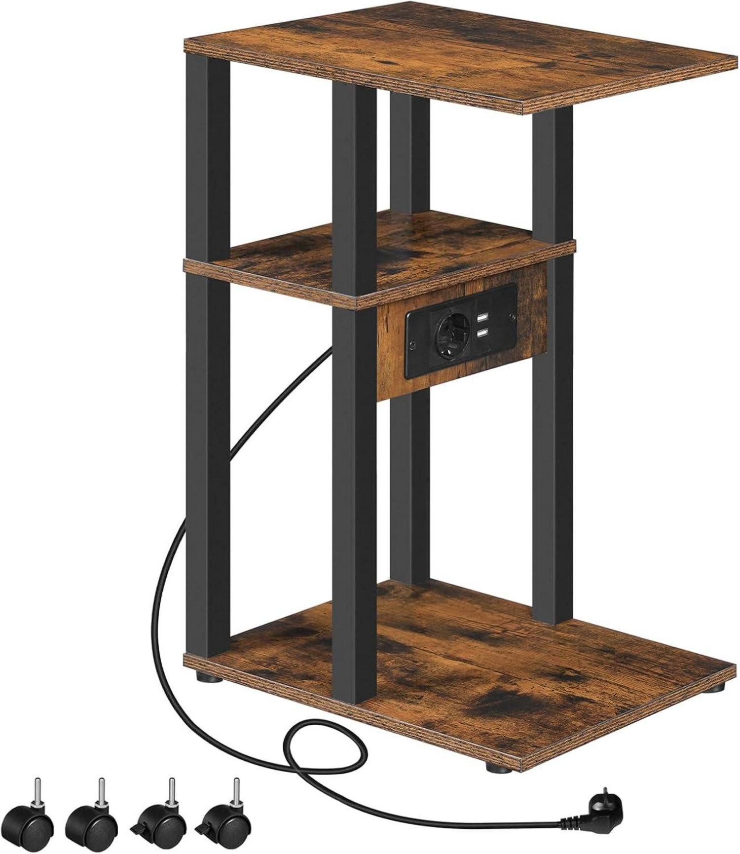 Beistelltisch Beistelltisch mit Ladestation C-Form Couchtisch vintagebraun Schwarz