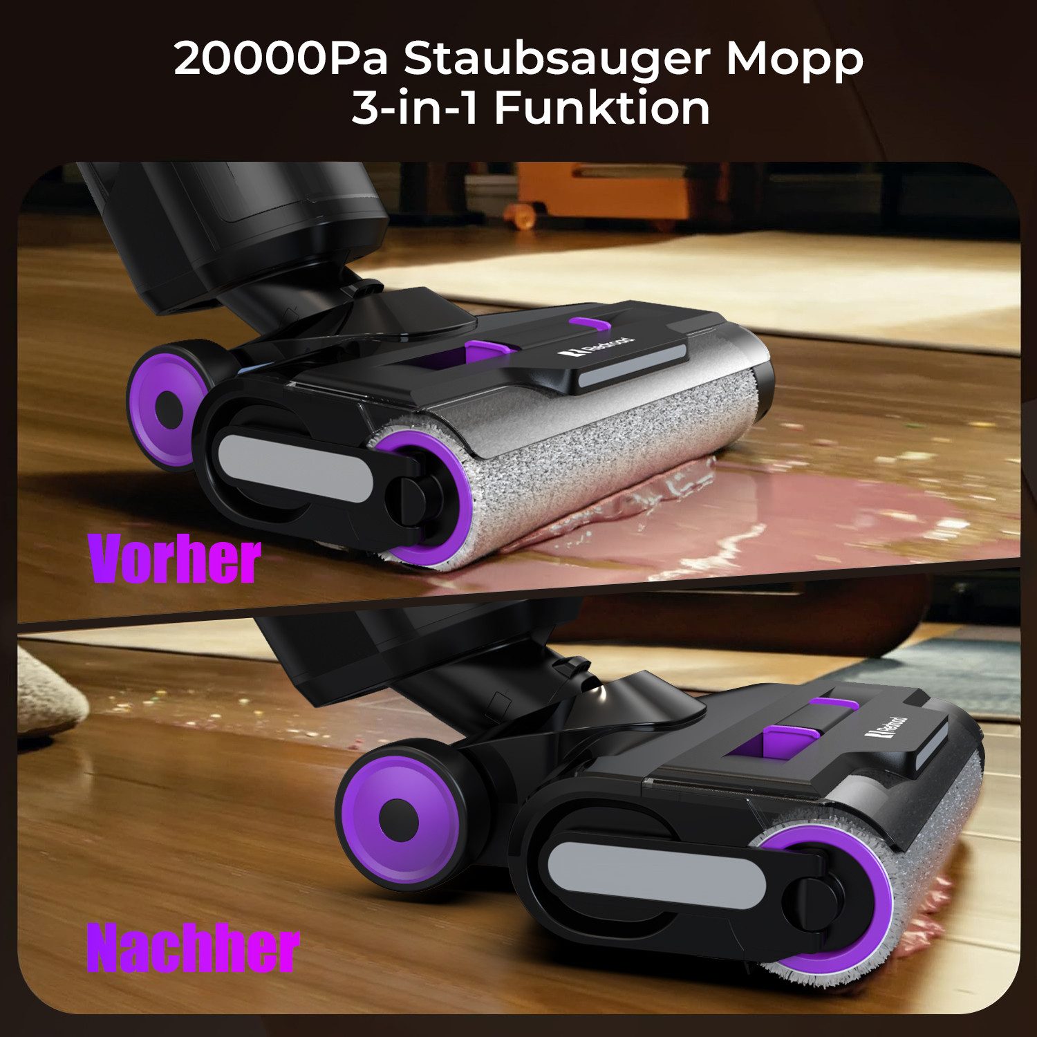 redroad Nass-Trocken-Akkusauger 2026 Saugwischer Smart 3 in 1 23kPa /450w/OLED Nass Trockensauger akku, 450 W, 40 dB/eiseIP44/OLED-Display/14X3800mhA/Nass Trockensauger akku
