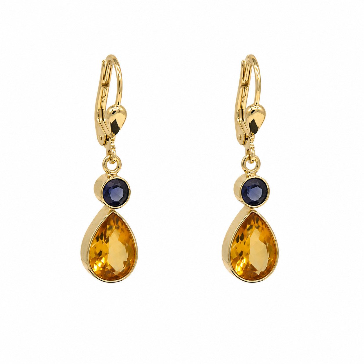 Sogni d'oro Paar Ohrhänger "Iris" mit Citrin und Iolith, Gelbgold 375