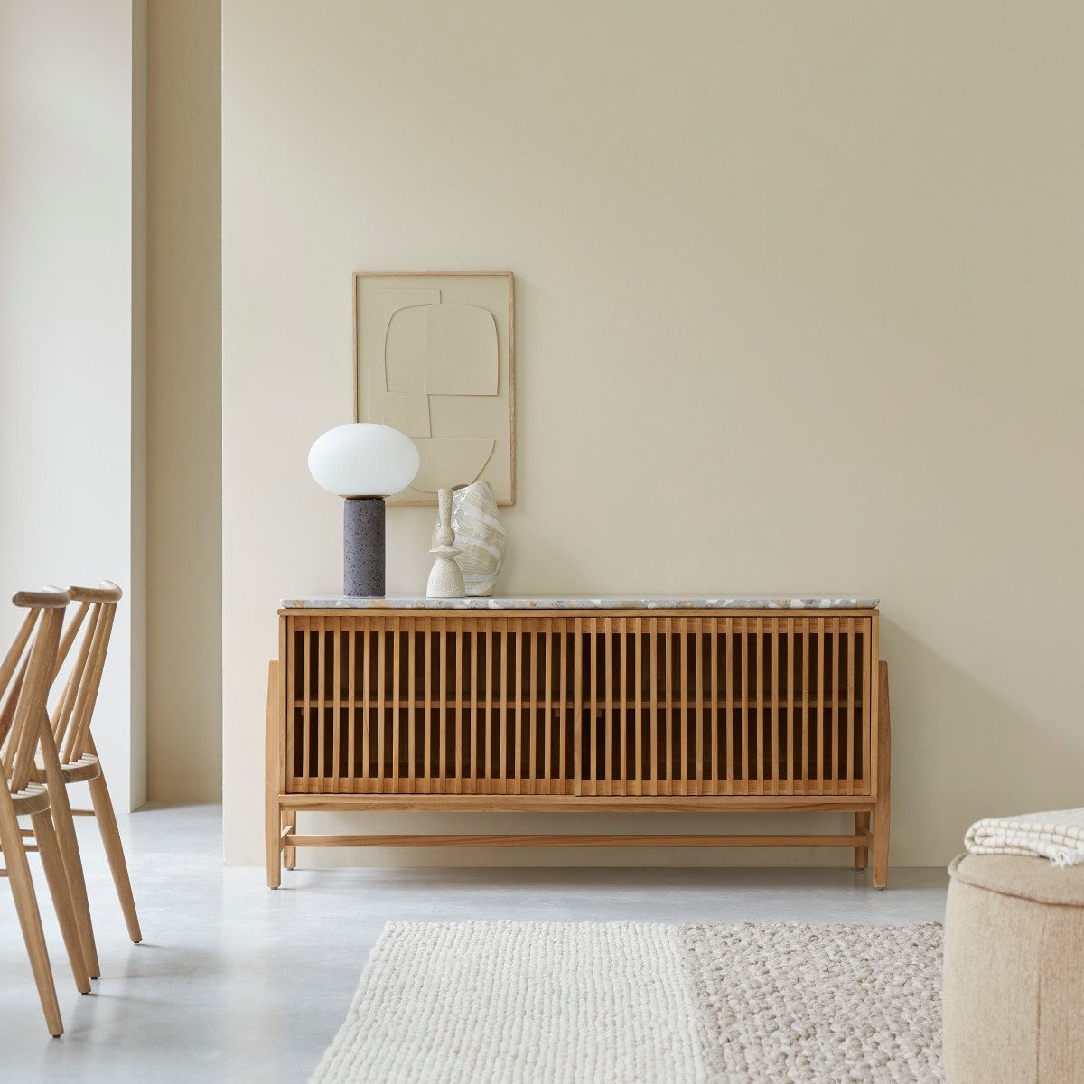 Tikamoon Sideboard Sideboard Isaure aus massivem Teakholz und Premium-Terrazzo 160 cm