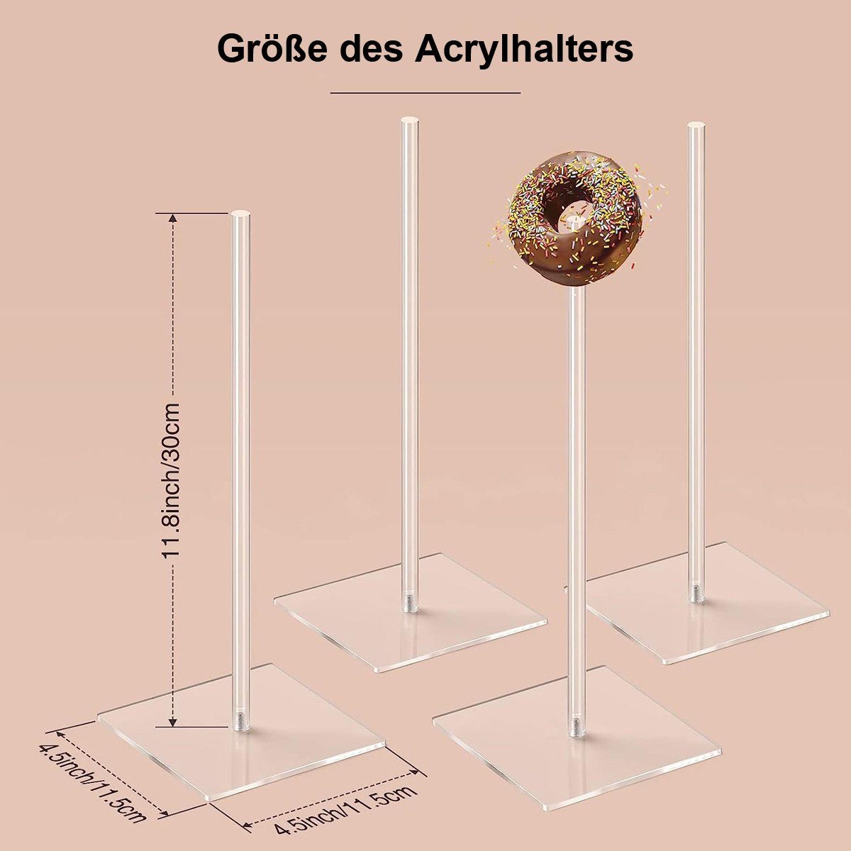 götäzer Küchenregal Donut-Ständer Aus aus Zoll im Acryl, 12 4 Acryl hohe Donut-Türme 4er-Pack,TransparenterPräsentationsständer, lebensmittelechtem