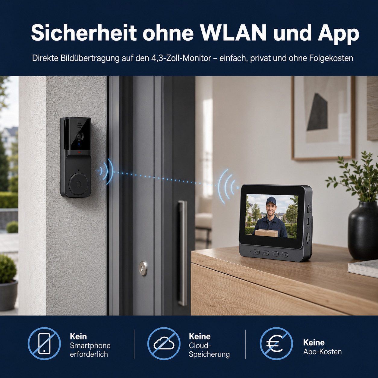 Tekoo Video-Türsprechanlage Video Türklingel Funk mit Kamera & 4,3" Monitor, Gegensprech (Innenbereich, geschützter Außenbereich, Set, 2-teiliges Set (Außeneinheit + Monitor), 125° Weitwinkel, Nachtsicht, 2-Wege-Audio, 4,3 Zoll Monitor)