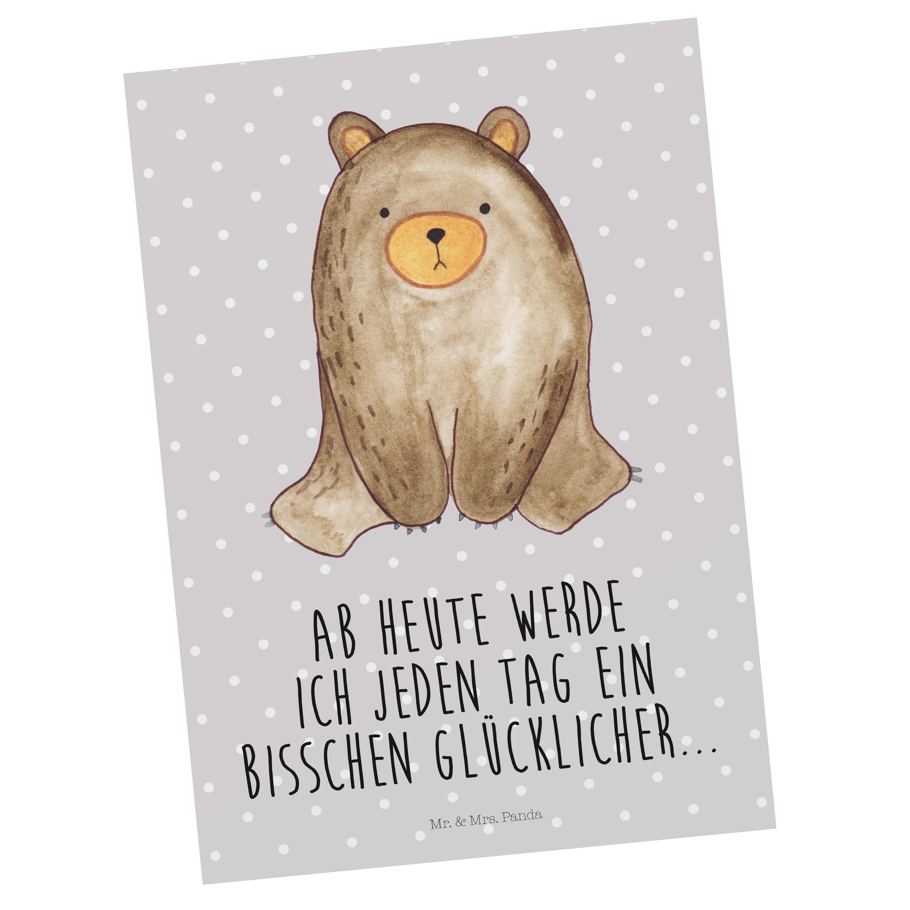 Mr. & Mrs. Panda Postkarte Bär sitzend - Grau Pastell - Geschenk, Einladung, Teddy, Teddybär, Ge