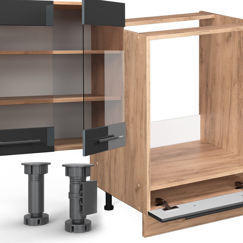 Front: Anthrazit Hochglanz | Arbeitsplatte: Ohne Arbeitsplatte