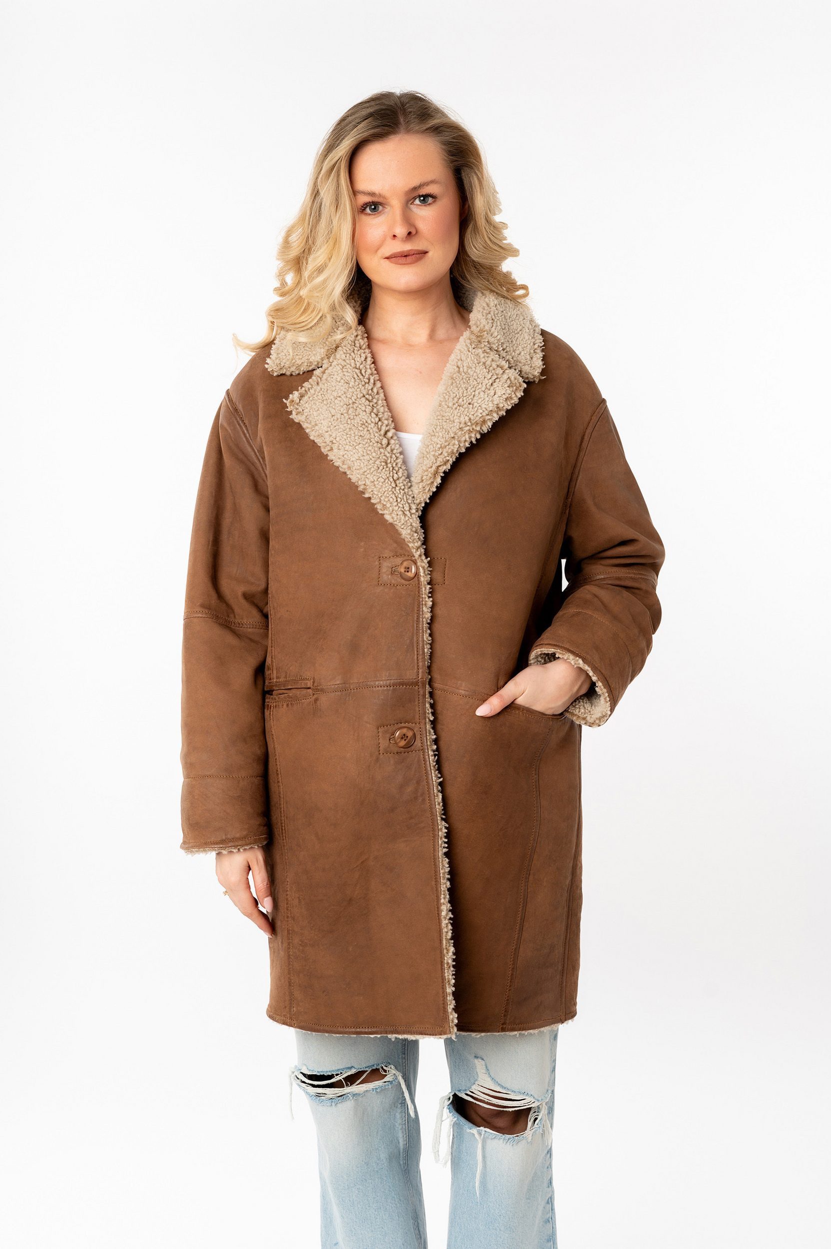 Mauritius Ledermantel MWXofia OS mit Reverskragen, Oversized Fit